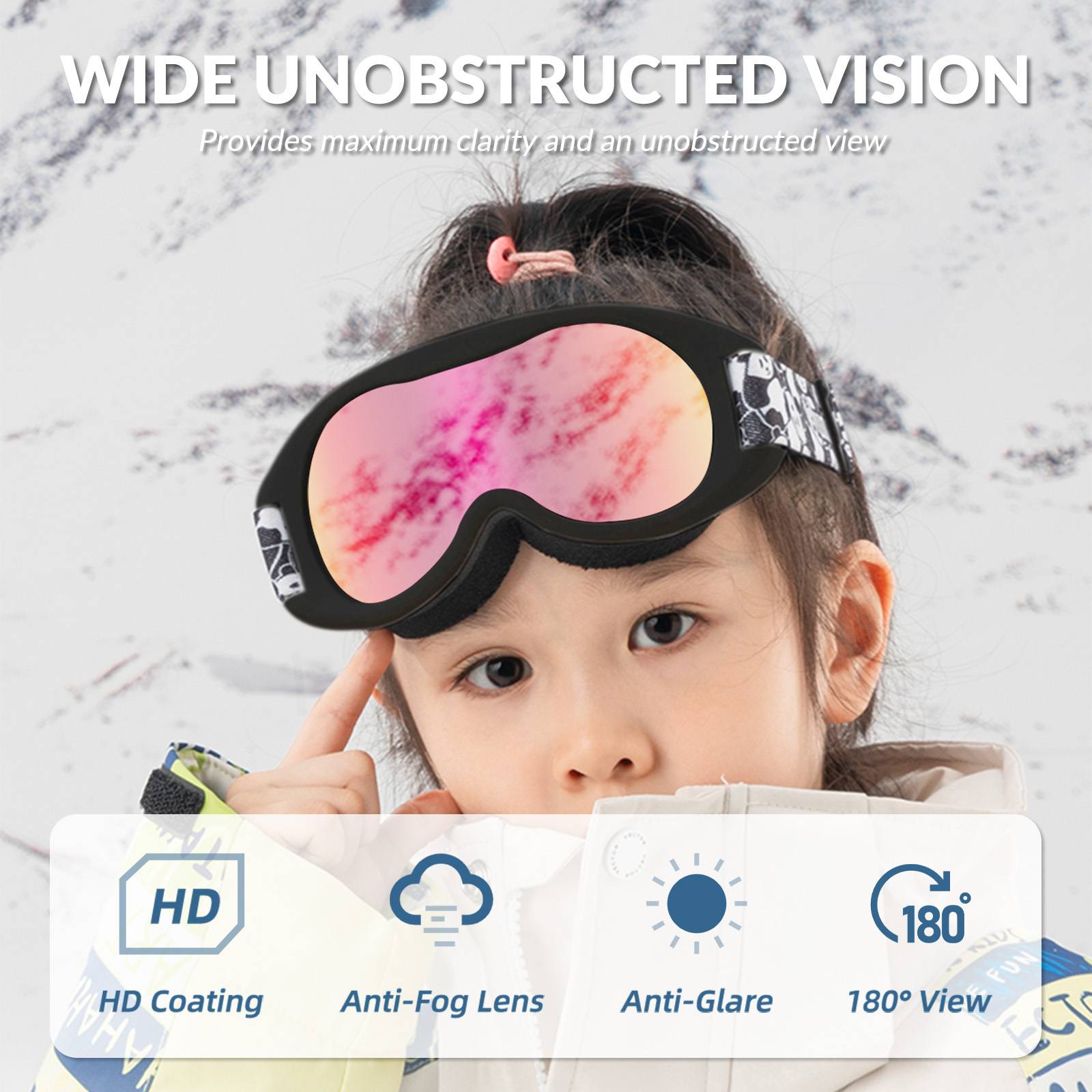 Qunature Skibrille Snowboard Brille f邦r Brillentr?ger Kinder Erwachsene #Color_Orange-Klein