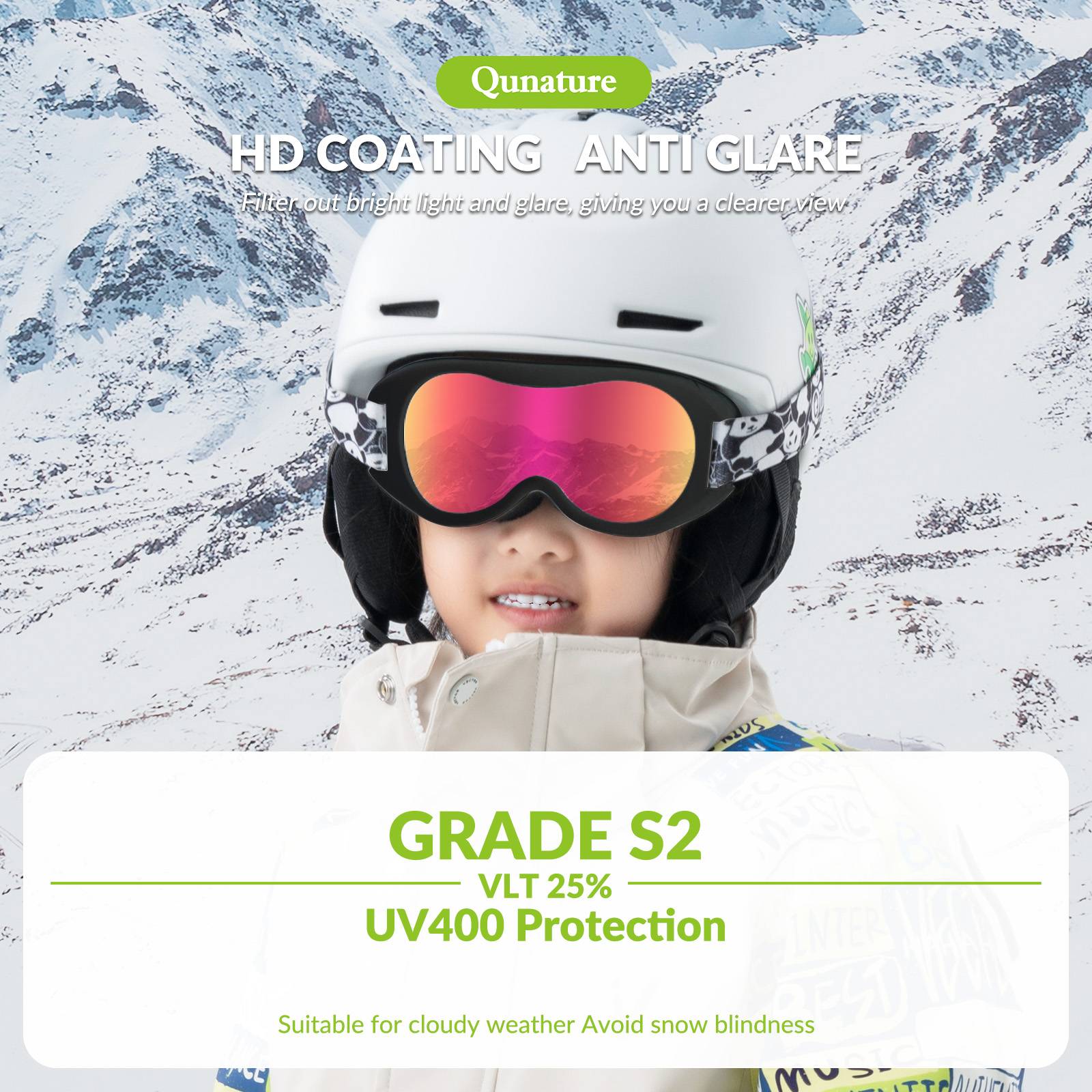 Qunature Skibrille Snowboard Brille f邦r Brillentr?ger Kinder Erwachsene #Color_Orange-Klein