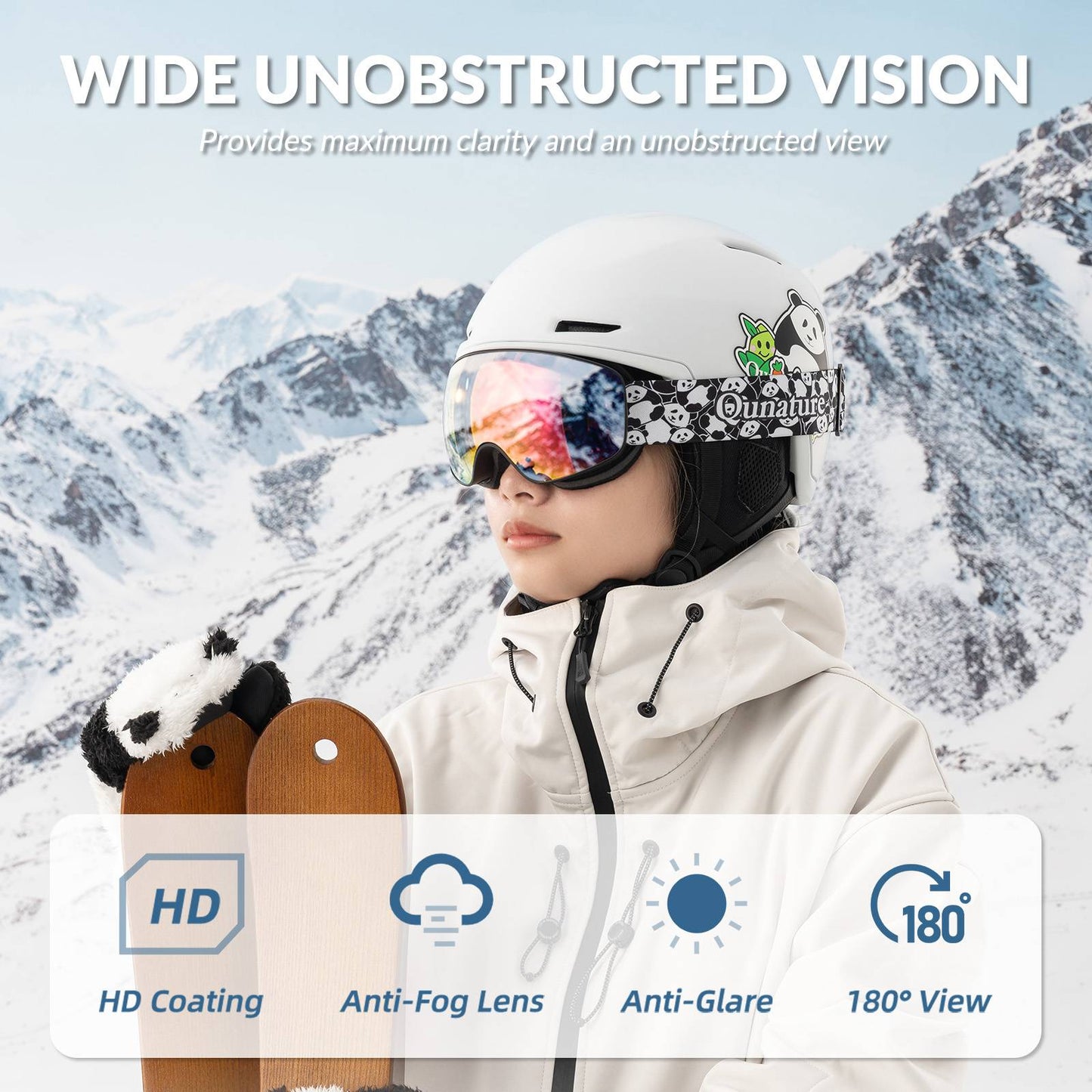 Qunature Skibrille Snowboard Brille f邦r Brillentr?ger Kinder Erwachsene #Color_Orange-Mittlere