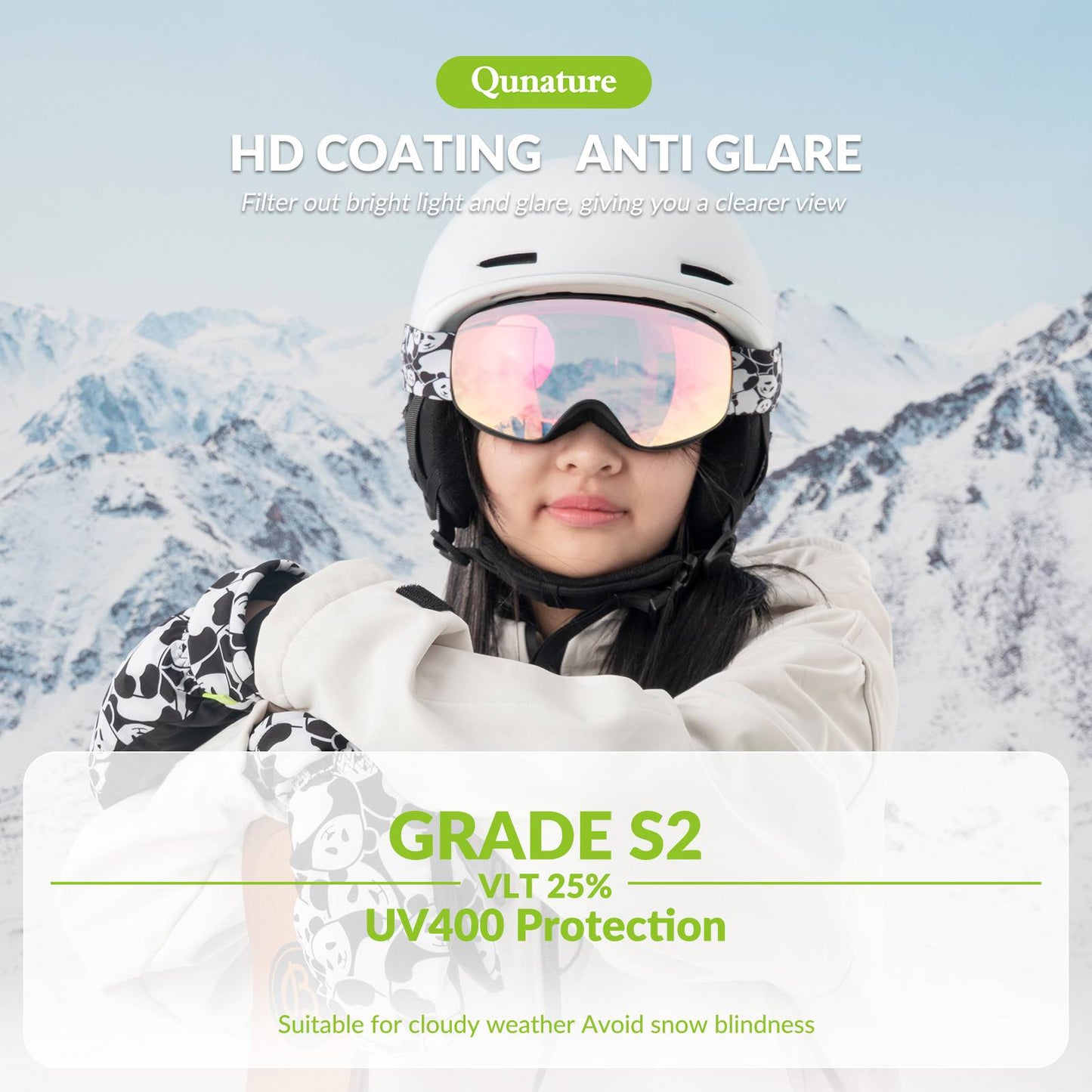 Qunature Skibrille Snowboard Brille f邦r Brillentr?ger Kinder Erwachsene #Color_Orange-Mittlere