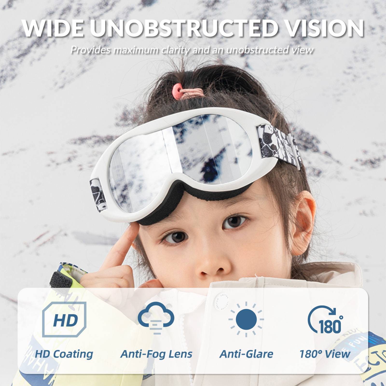 Qunature Skibrille Snowboard Brille f邦r Brillentr?ger Kinder Erwachsene #Color_Wei?-Klein