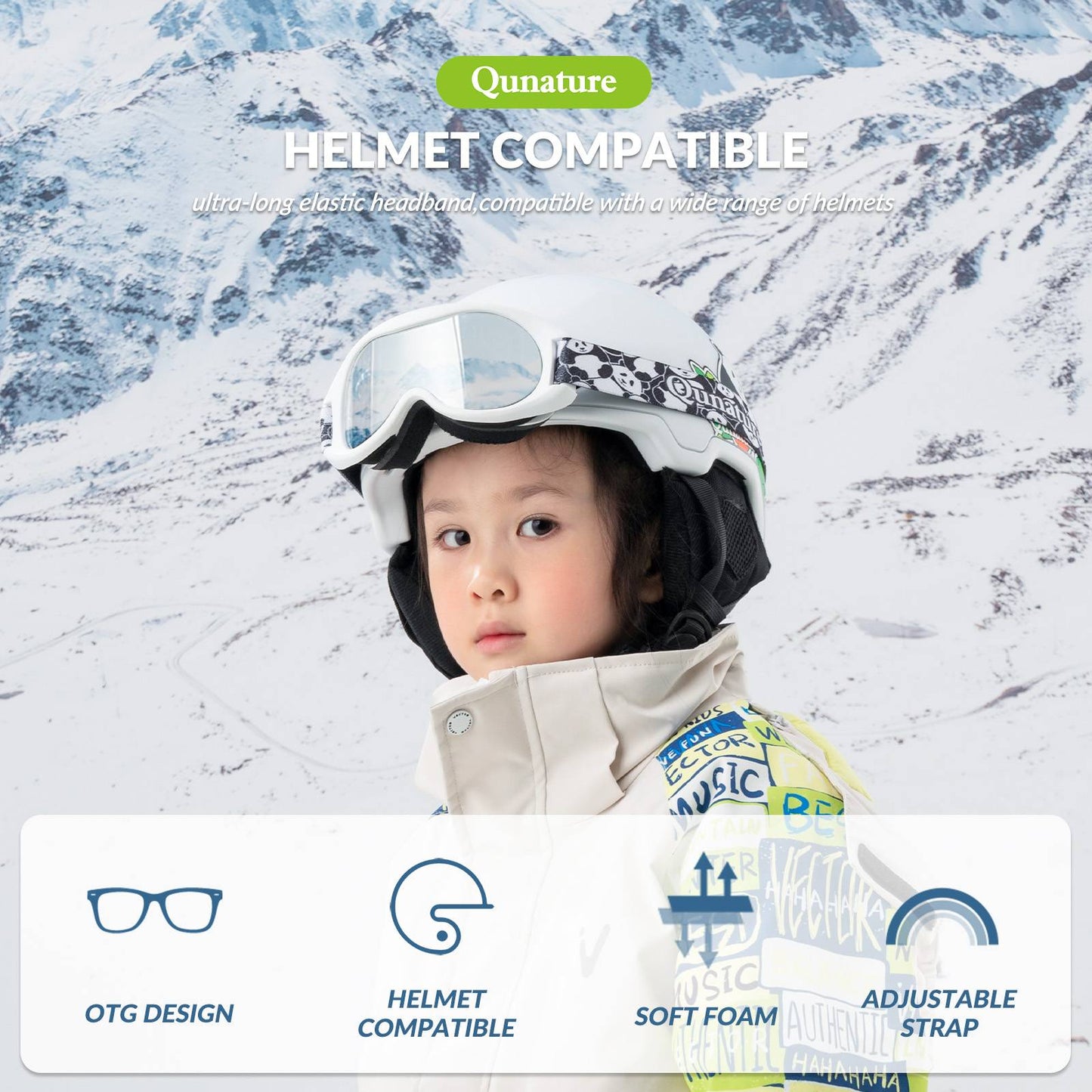 Qunature Skibrille Snowboard Brille f邦r Brillentr?ger Kinder Erwachsene #Color_Wei?-Klein