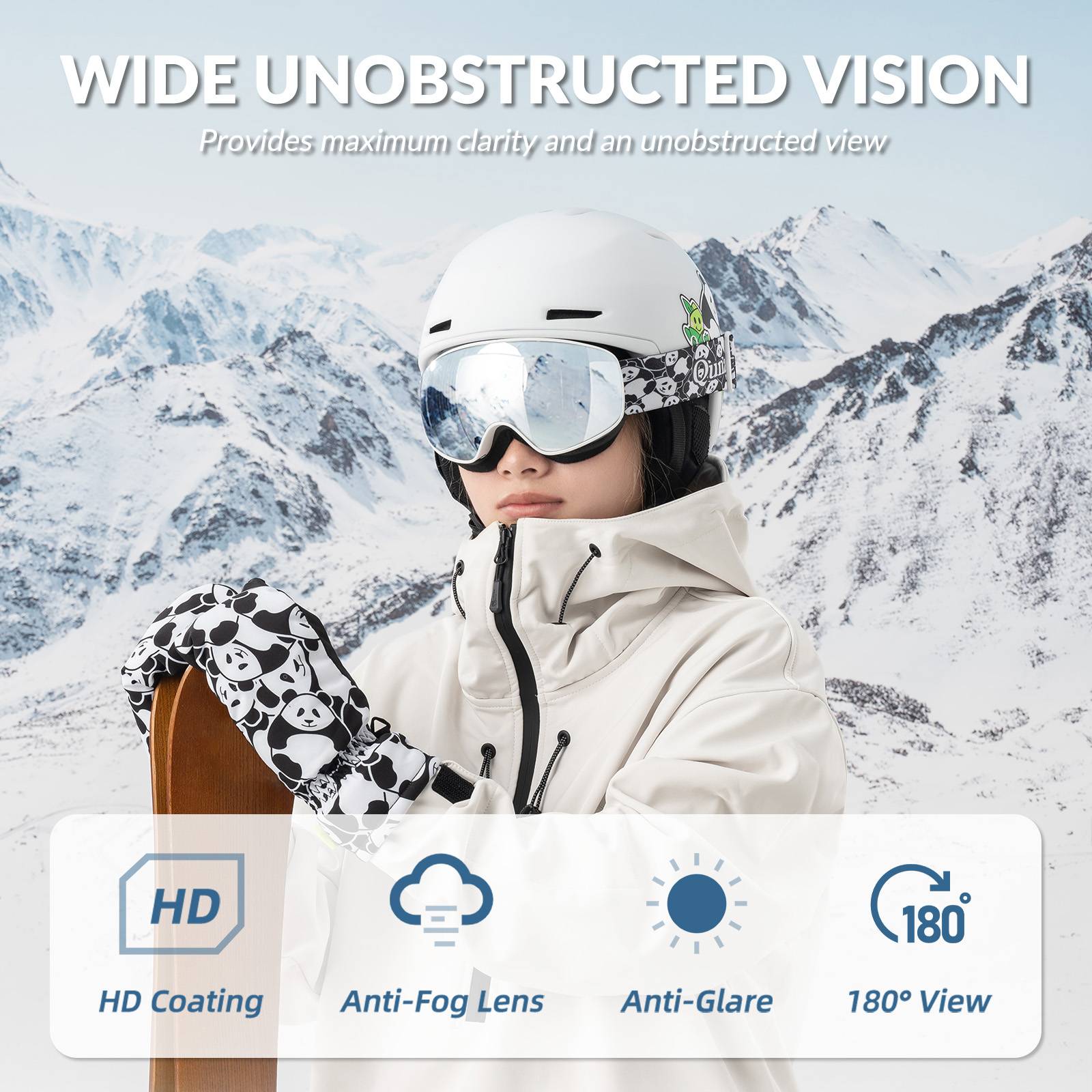 Qunature Skibrille Snowboard Brille f邦r Brillentr?ger Kinder Erwachsene #Color_Wei?-Mittlere