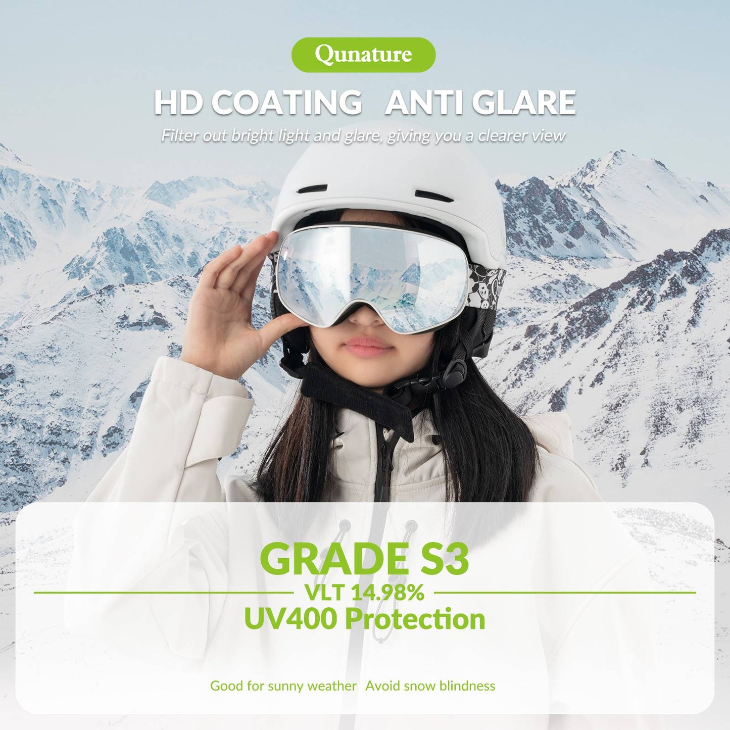 Qunature Skibrille Snowboard Brille f邦r Brillentr?ger Kinder Erwachsene #Color_Wei?-Mittlere