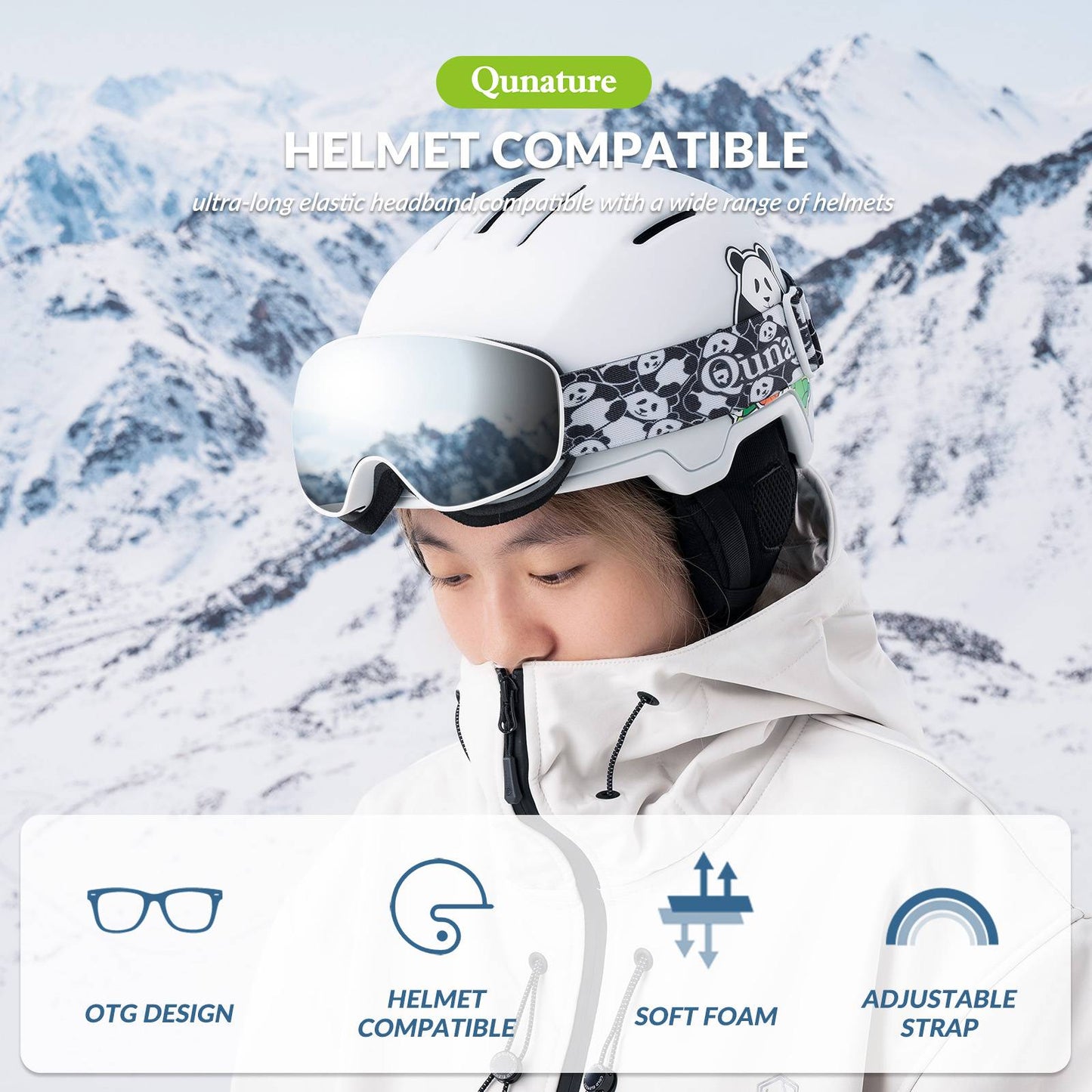 Qunature Skibrille Snowboard Brille f邦r Brillentr?ger Kinder Erwachsene #Color_Wei?-Mittlere