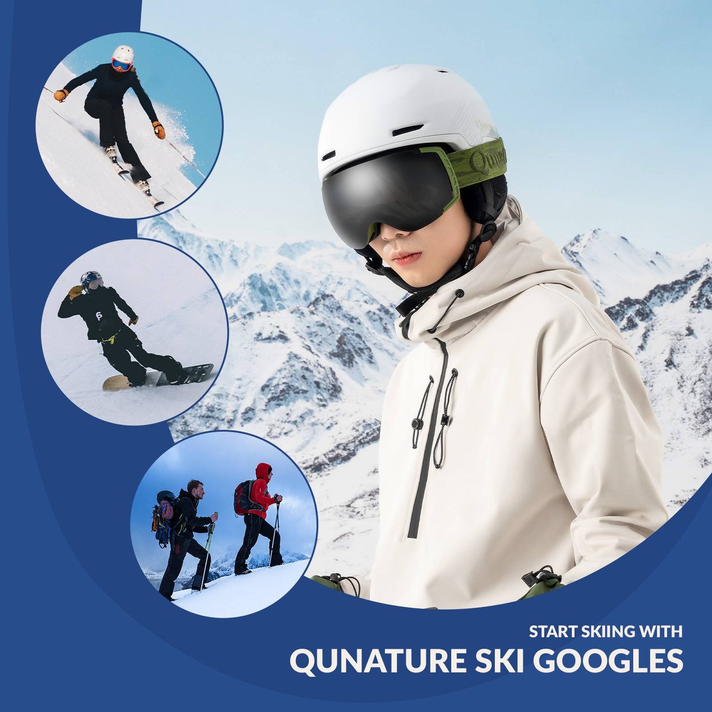 Qunature Skibrille Snowboardbrille Antifog UV400 f邦r Brillentr?ger #Color_Militargr邦n