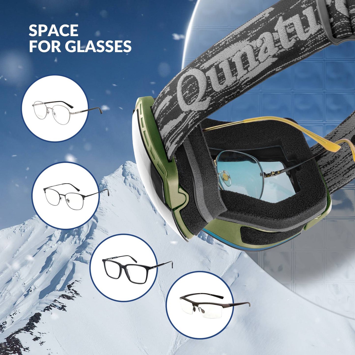 Qunature Skibrille Snowboardbrille Antifog UV400 f邦r Brillentr?ger #Color_Militargr邦n