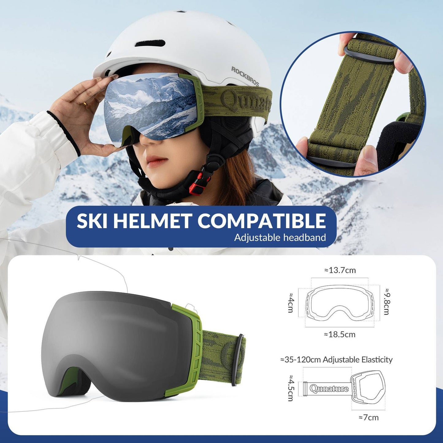 Qunature Skibrille Snowboardbrille Antifog UV400 f邦r Brillentr?ger #Color_Militargr邦n