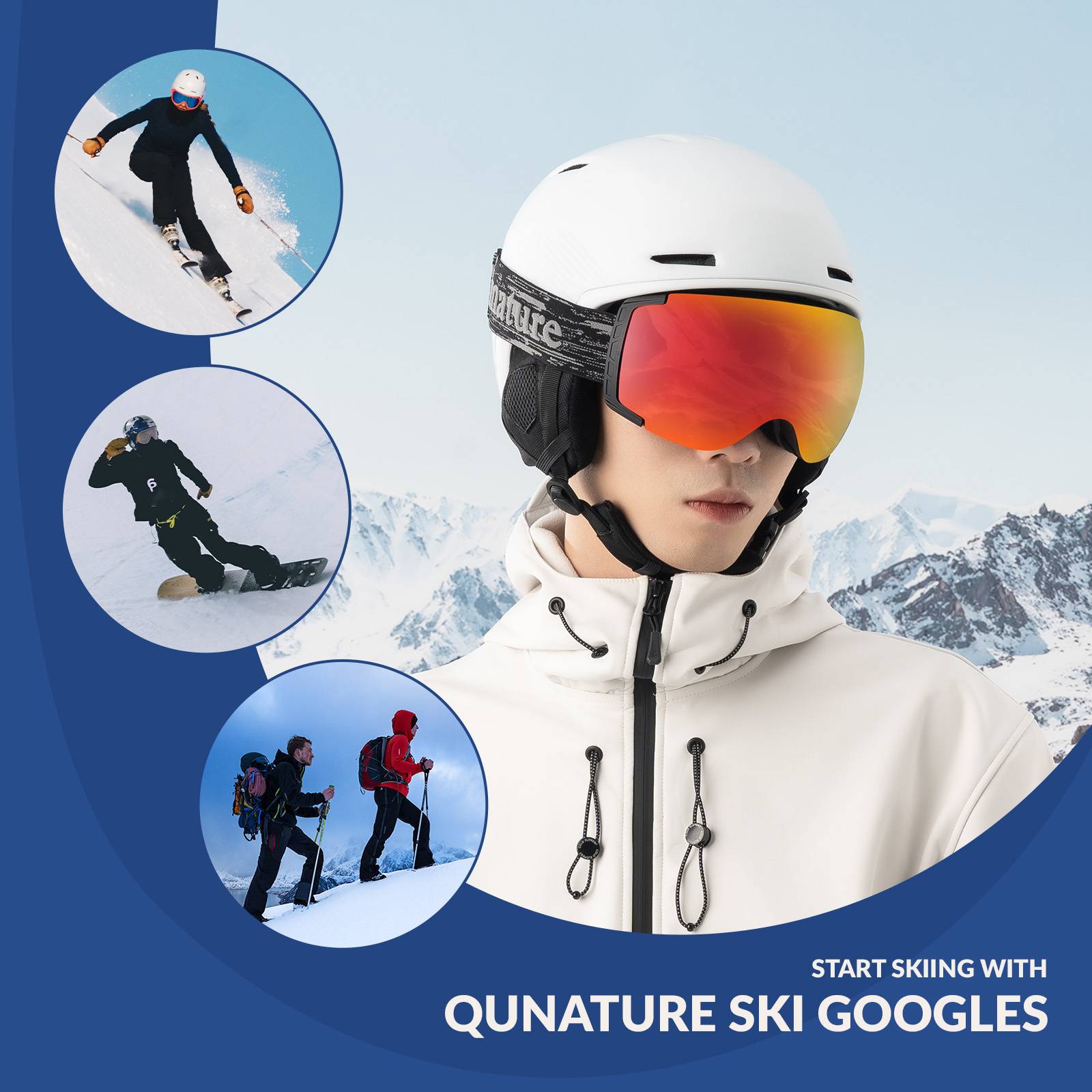 Qunature Skibrille Snowboardbrille Antifog UV400 f邦r Brillentr?ger #Color_Schwarz