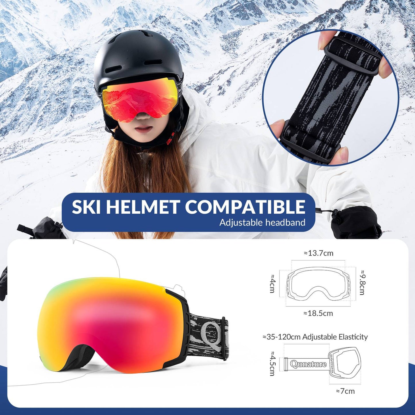 Qunature Skibrille Snowboardbrille Antifog UV400 f邦r Brillentr?ger #Color_Schwarz