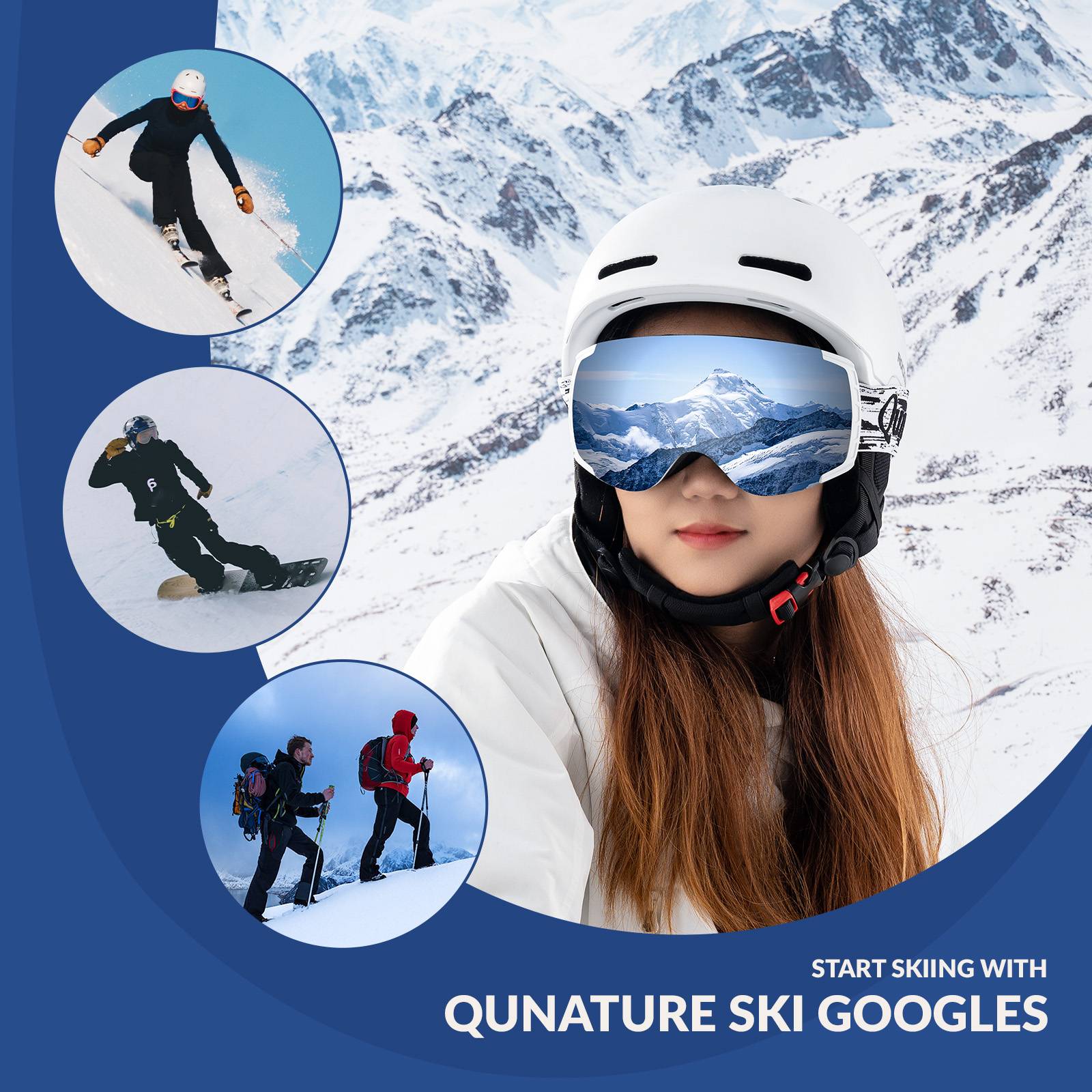 Qunature Skibrille Snowboardbrille Antifog UV400 f邦r Brillentr?ger #Color_Wei?