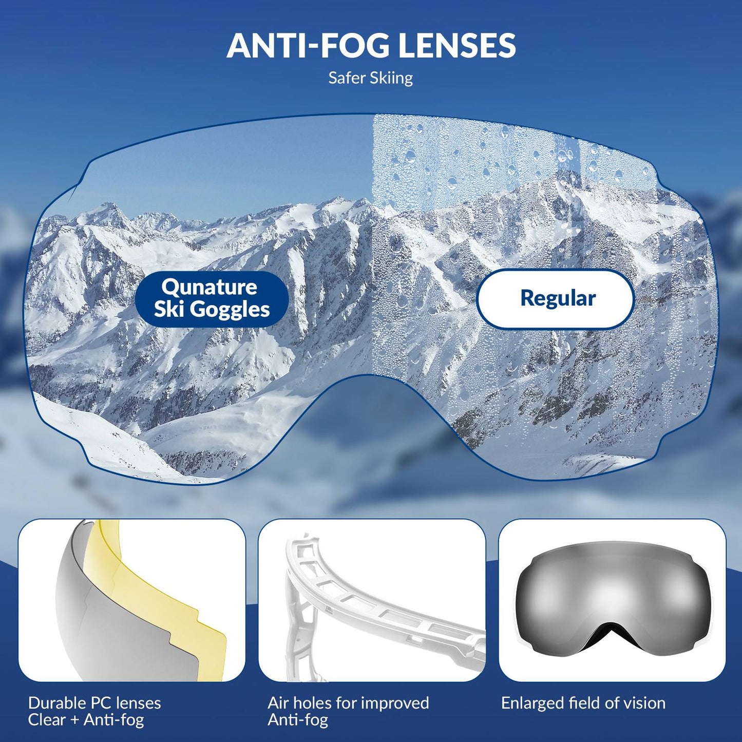 Qunature Skibrille Snowboardbrille Antifog UV400 f邦r Brillentr?ger #Color_Wei?