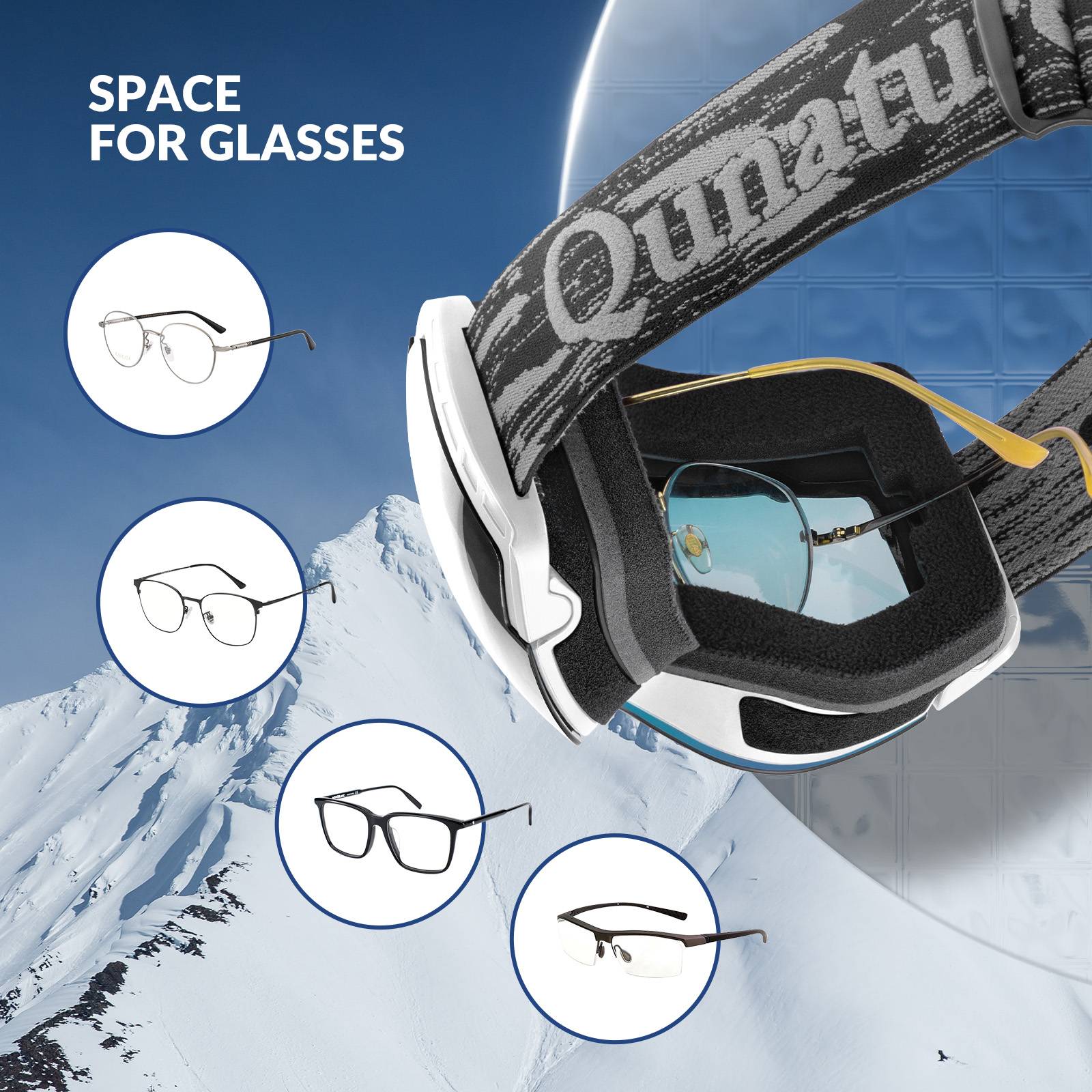 Qunature Skibrille Snowboardbrille Antifog UV400 f邦r Brillentr?ger #Color_Wei?