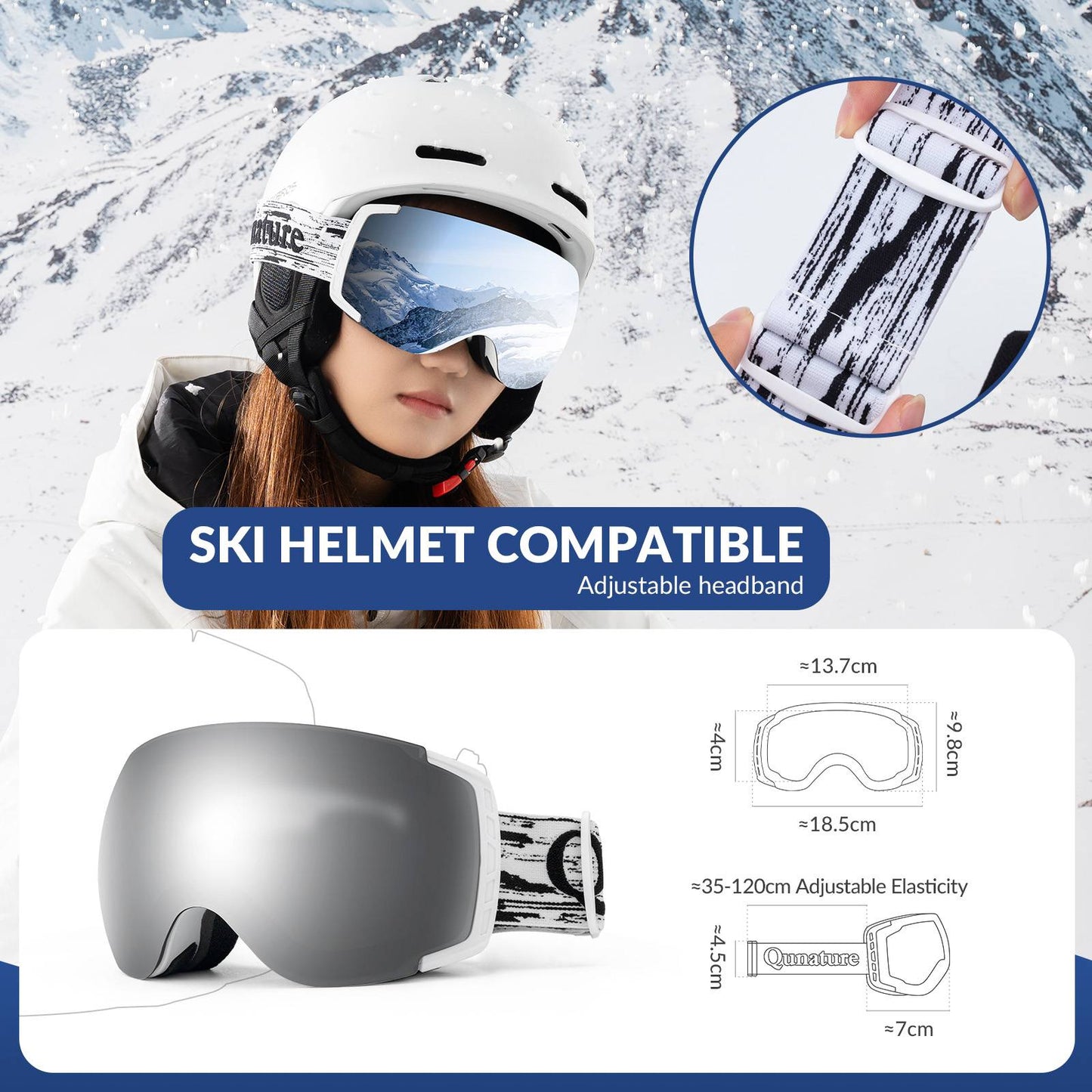 Qunature Skibrille Snowboardbrille Antifog UV400 f邦r Brillentr?ger #Color_Wei?