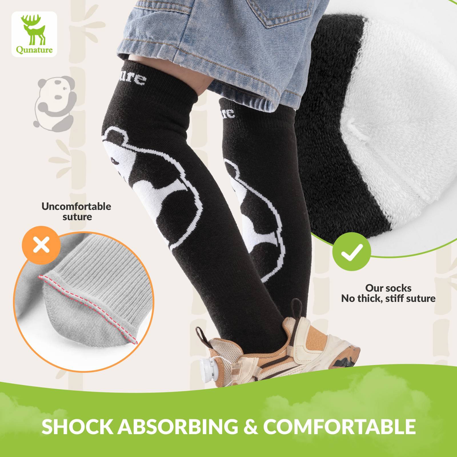 Qunature Skisocken Kinder Wintersocken Ski Kniestr邦mpfe mit Wolle 1 Paar #Color_ Panda-Stil-Schwarz