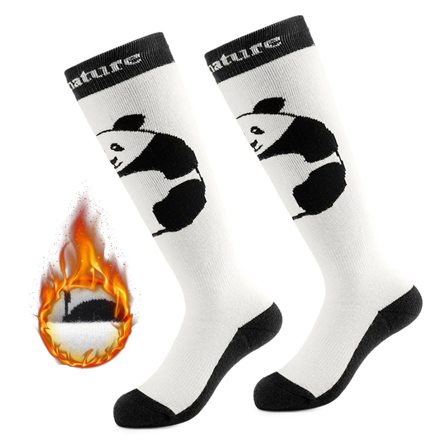 Qunature Skisocken Kinder Wintersocken Ski Kniestr邦mpfe mit Wolle 1 Paar #Color_ Panda-Stil-Wei?
