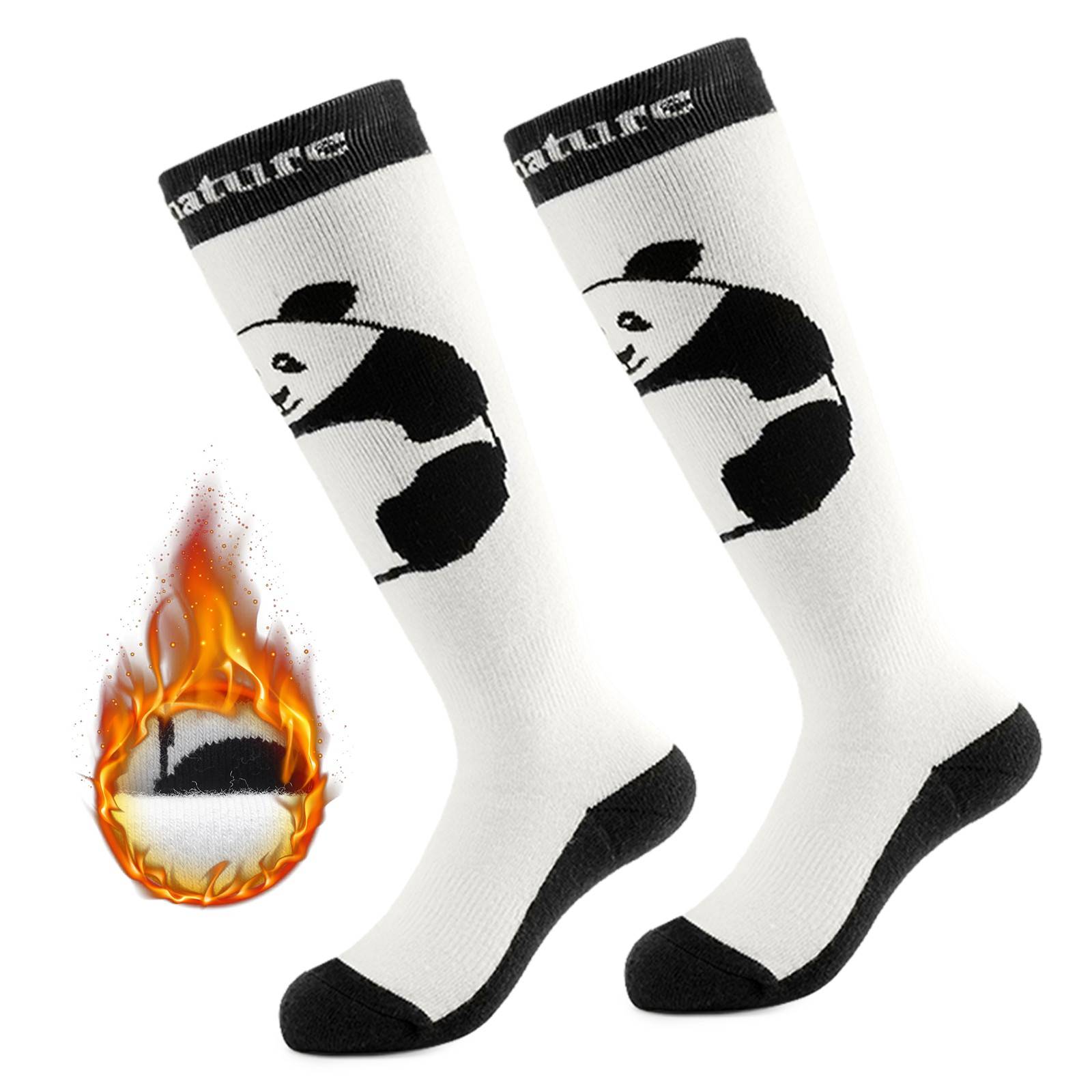 Qunature Skisocken Kinder Wintersocken Ski Kniestr邦mpfe mit Wolle 1 Paar #Color_ Panda-Stil-Wei?