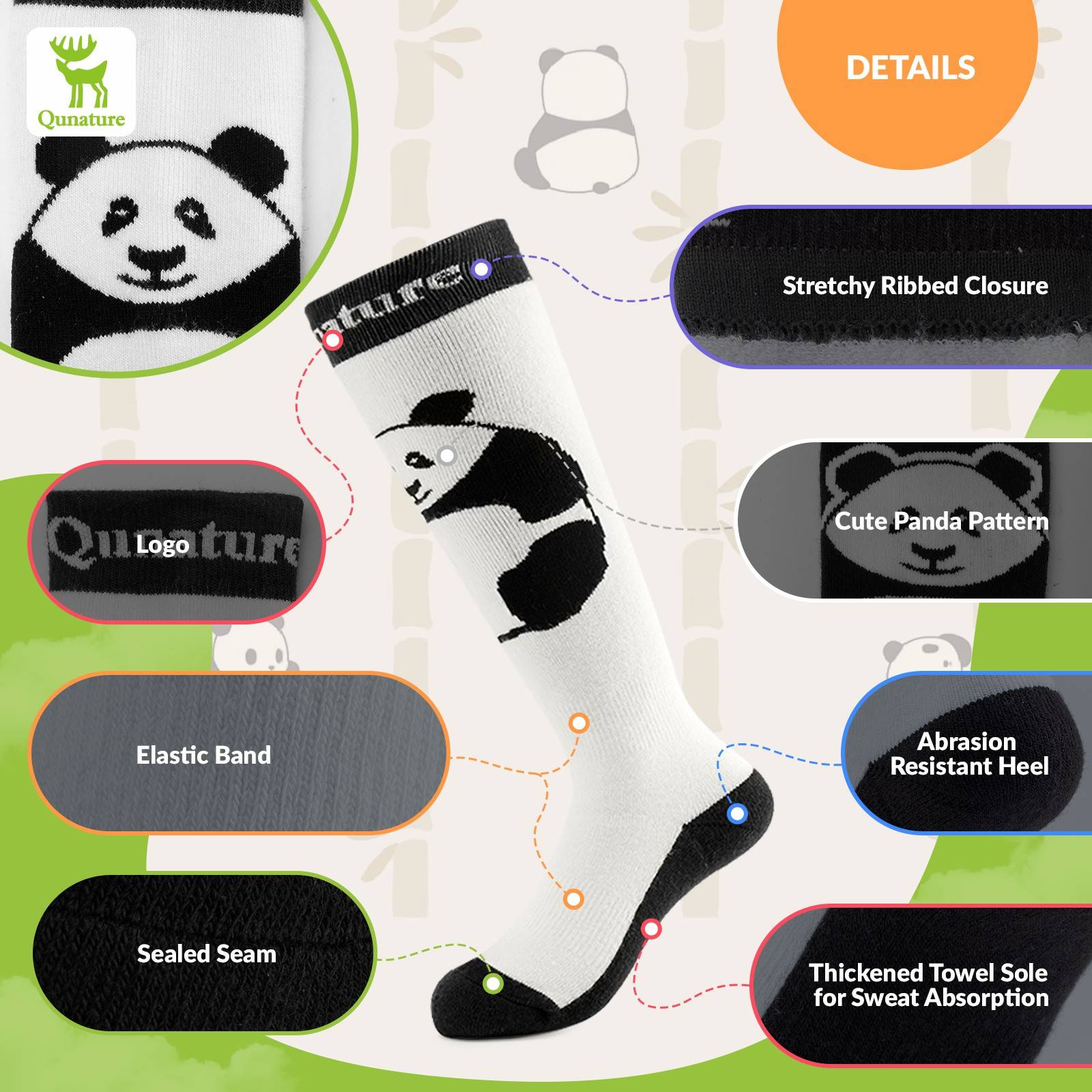 Qunature Skisocken Kinder Wintersocken Ski Kniestr邦mpfe mit Wolle 1 Paar #Color_ Panda-Stil-Wei?