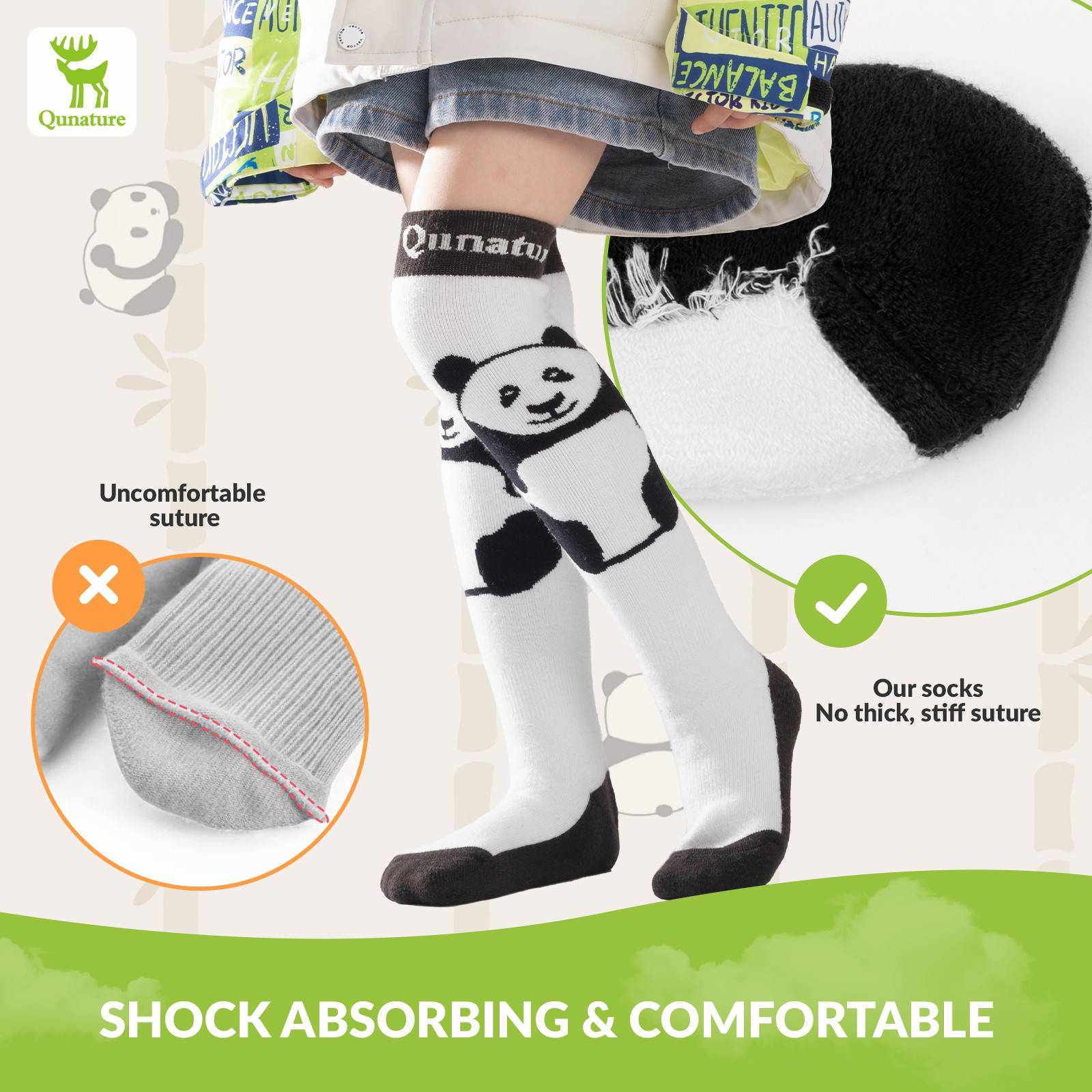 Qunature Skisocken Kinder Wintersocken Ski Kniestr邦mpfe mit Wolle 1 Paar #Color_ Panda-Stil-Wei?
