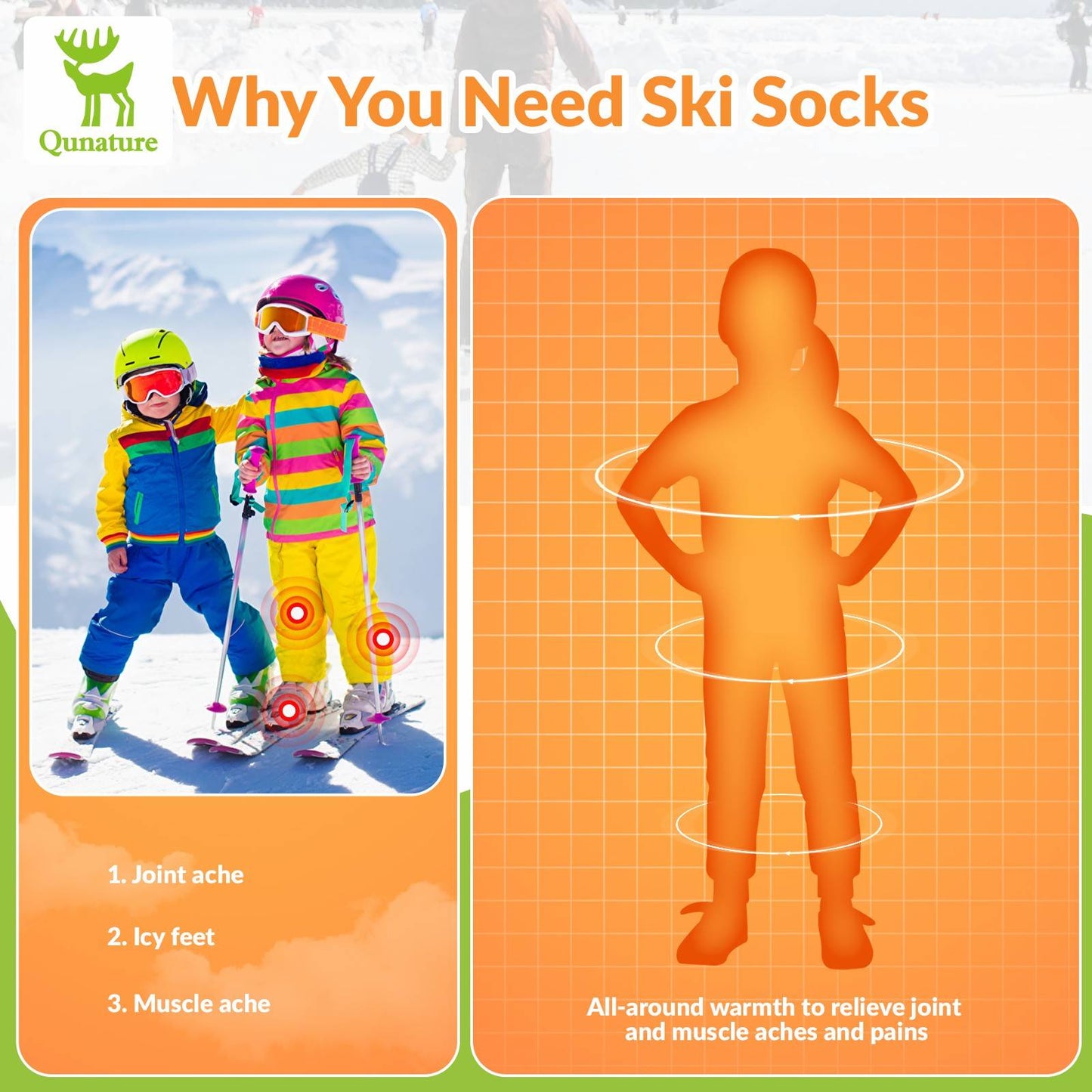 Qunature Skisocken Kinder Wintersocken Ski Kniestr邦mpfe mit Wolle 1 Paar