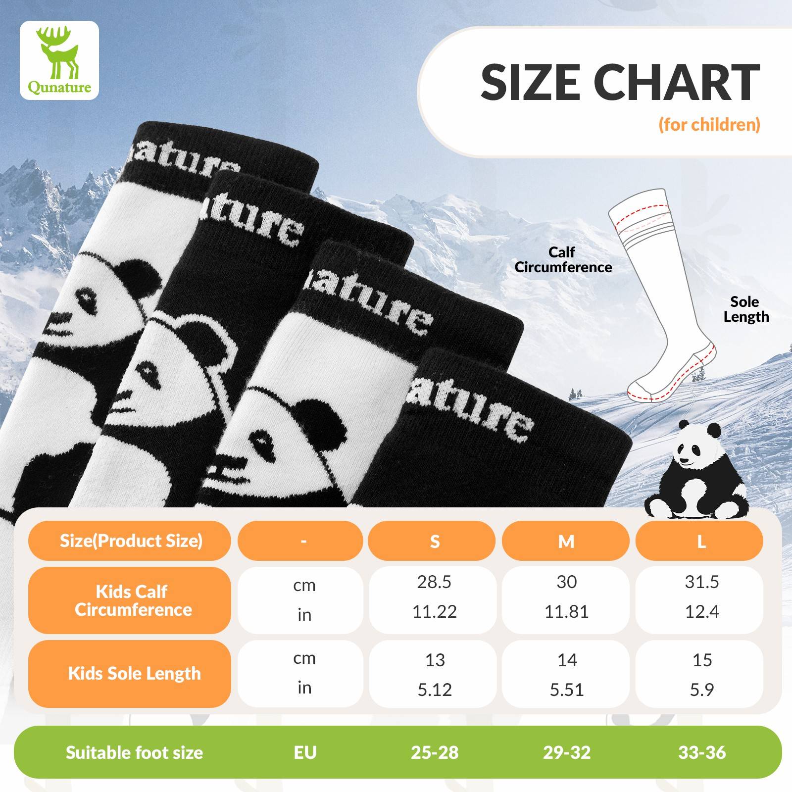 Qunature Skisocken Kinder Wintersocken Ski Kniestr邦mpfe mit Wolle 1 Paar