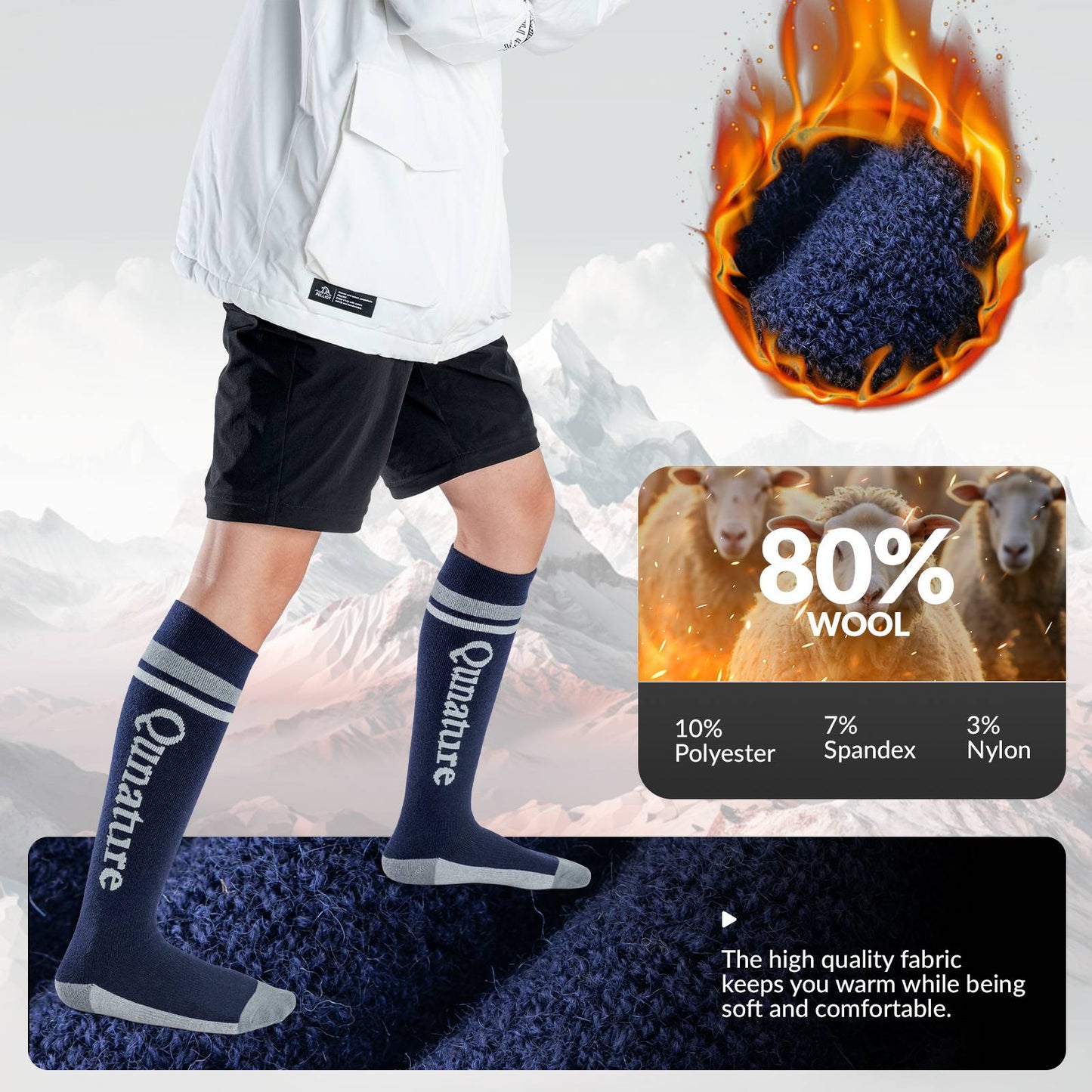 Qunature Thermo Skisocken Merino Erwachsene Atmungsaktiv #Color_Marineblau