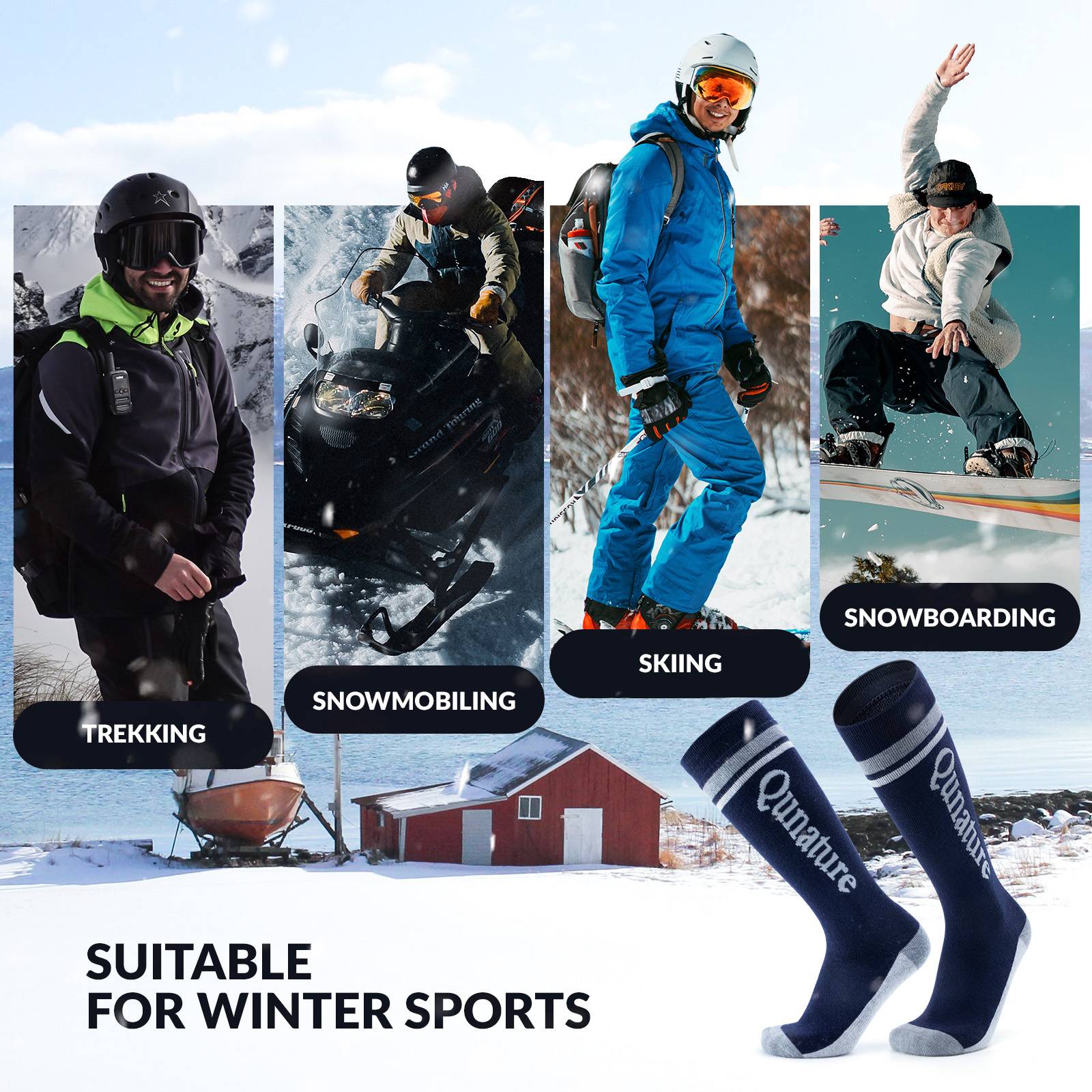 Qunature Thermo Skisocken Merino Erwachsene Atmungsaktiv #Color_Marineblau