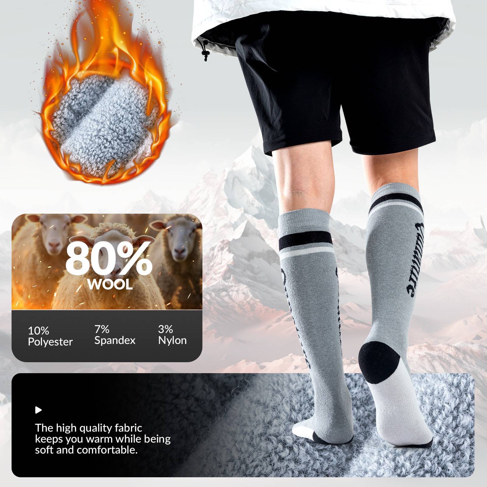 Qunature Thermo Skisocken Merino Erwachsene Atmungsaktiv #Color_Dunkelgrau