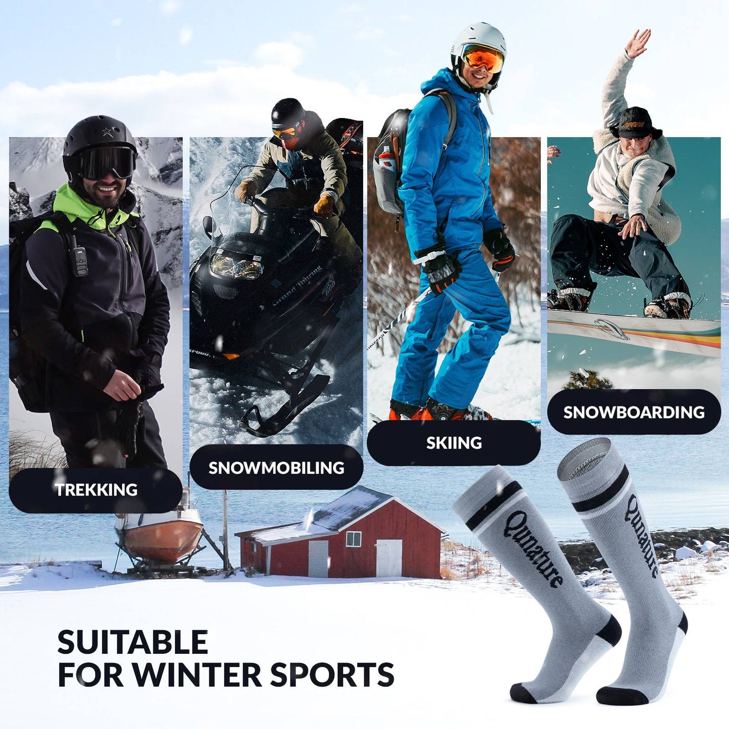 Qunature Thermo Skisocken Merino Erwachsene Atmungsaktiv #Color_Dunkelgrau