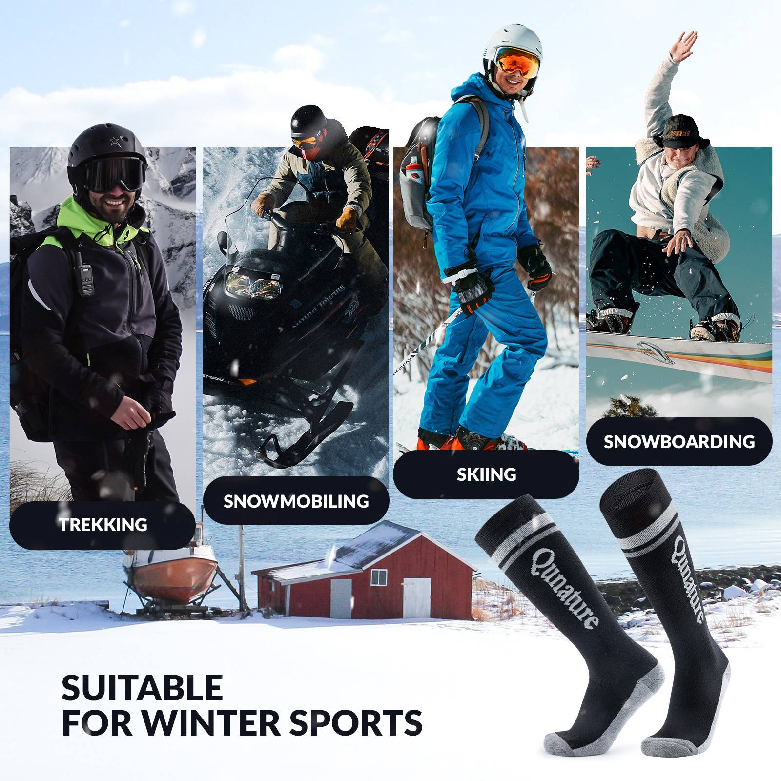 Qunature Thermo Skisocken Merino Erwachsene Atmungsaktiv #Color_Schwarz