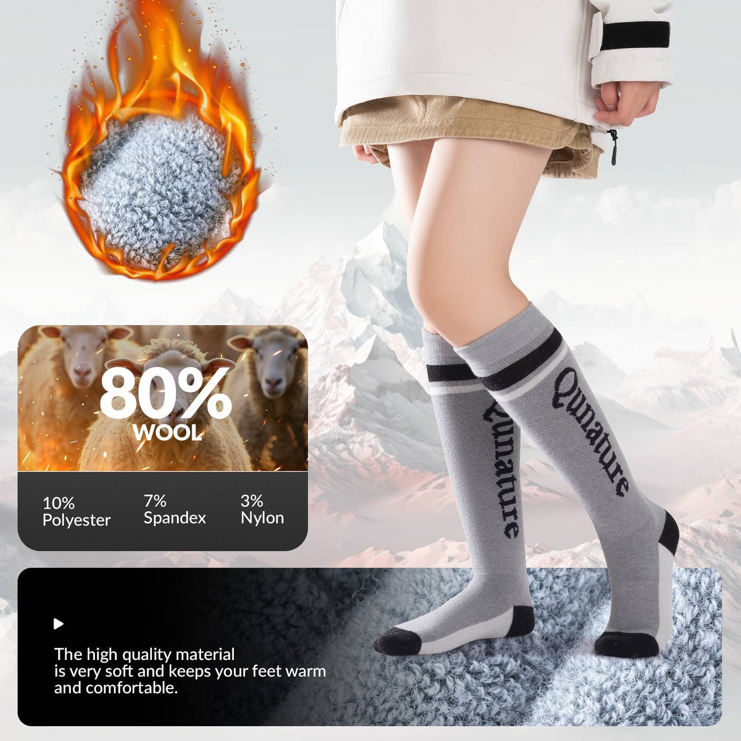 Qunature Thermo Skisocken Merino Kindern Atmungsaktiv #Color_Dunkelgrau