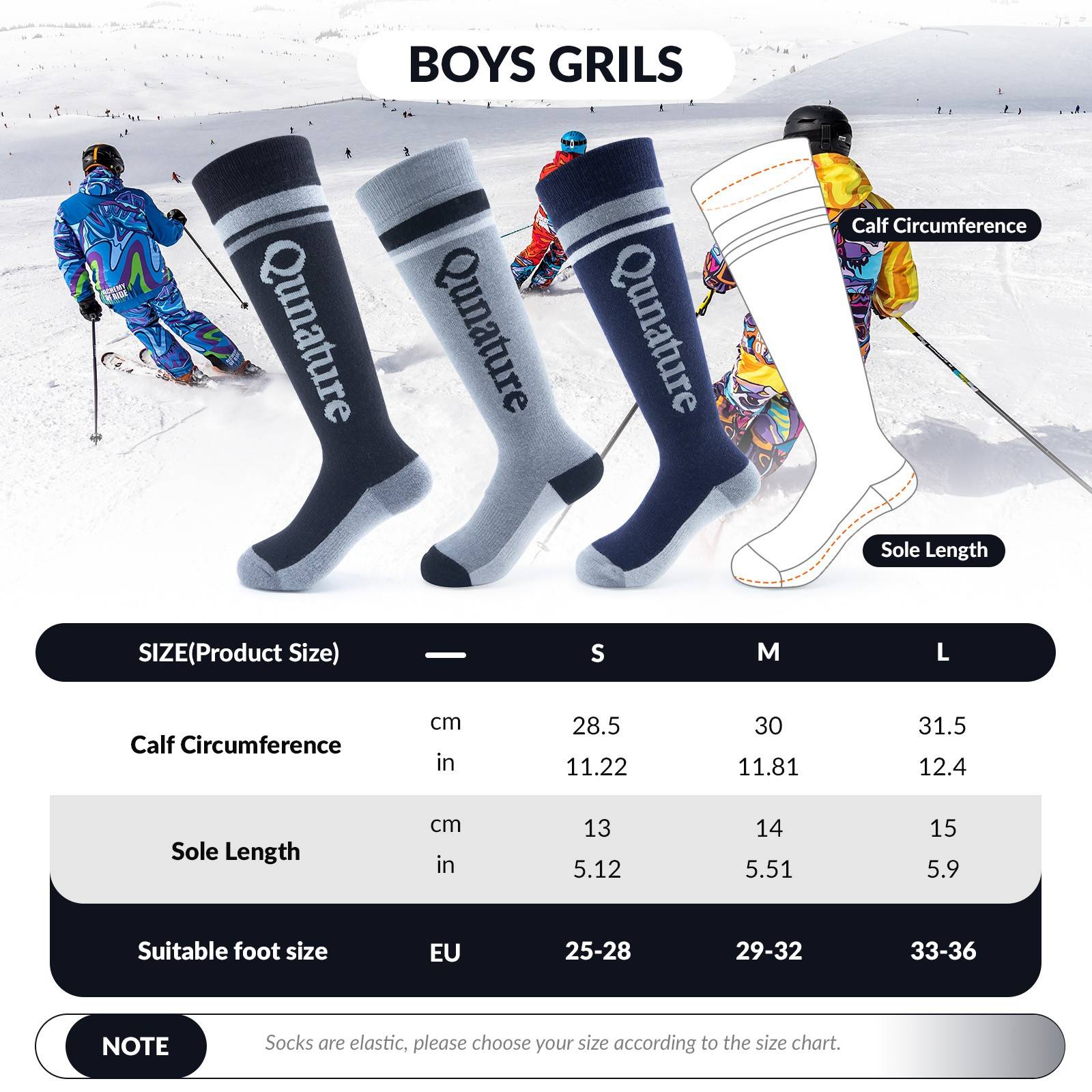 Qunature Thermo Skisocken Merino Kindern Atmungsaktiv