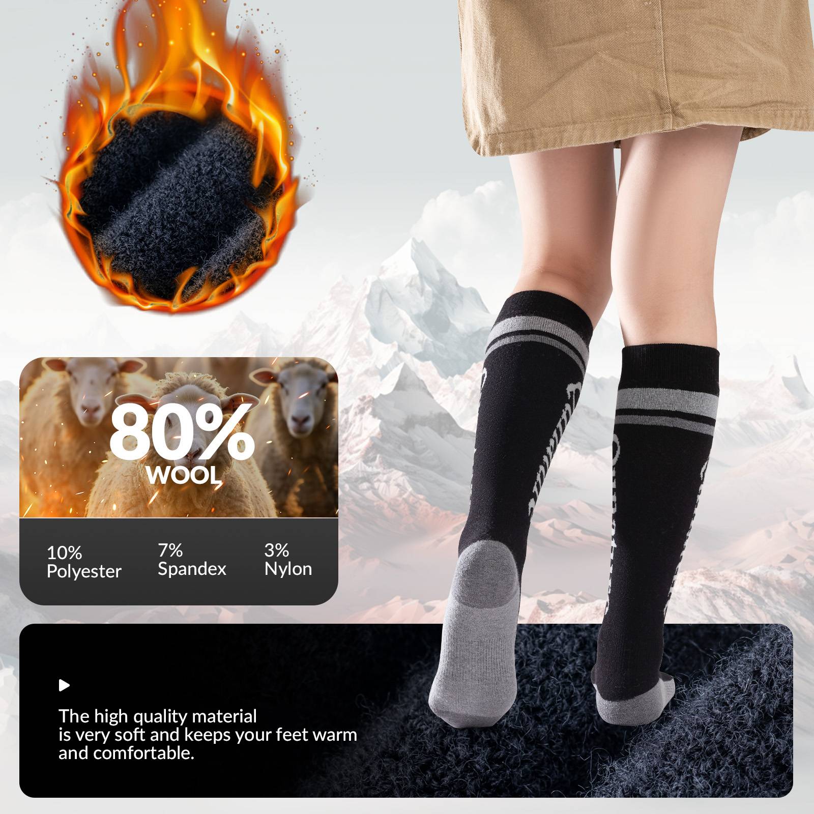 Qunature Thermo Skisocken Merino Kindern Atmungsaktiv #Color_Schwarz