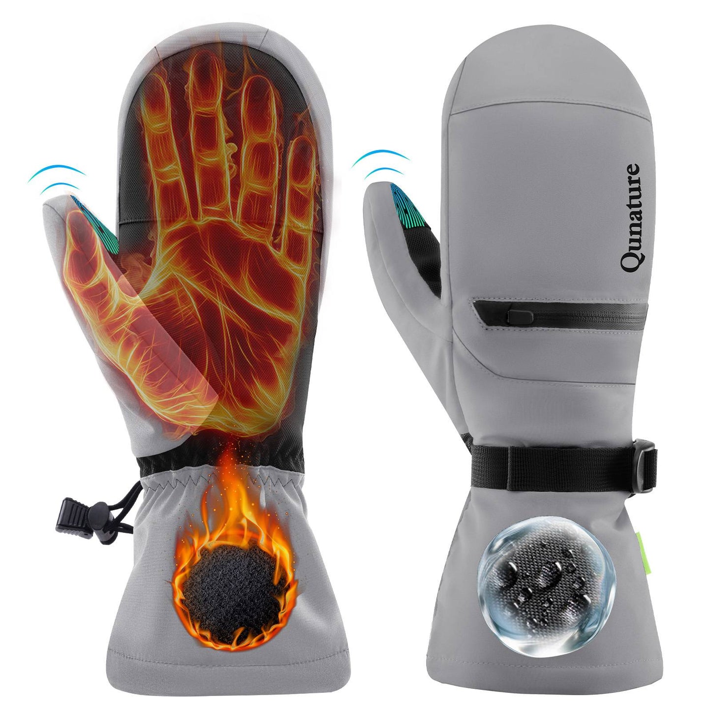 Qunature Wasserdichte Skihandschuhe XS-XL #Color_Grau