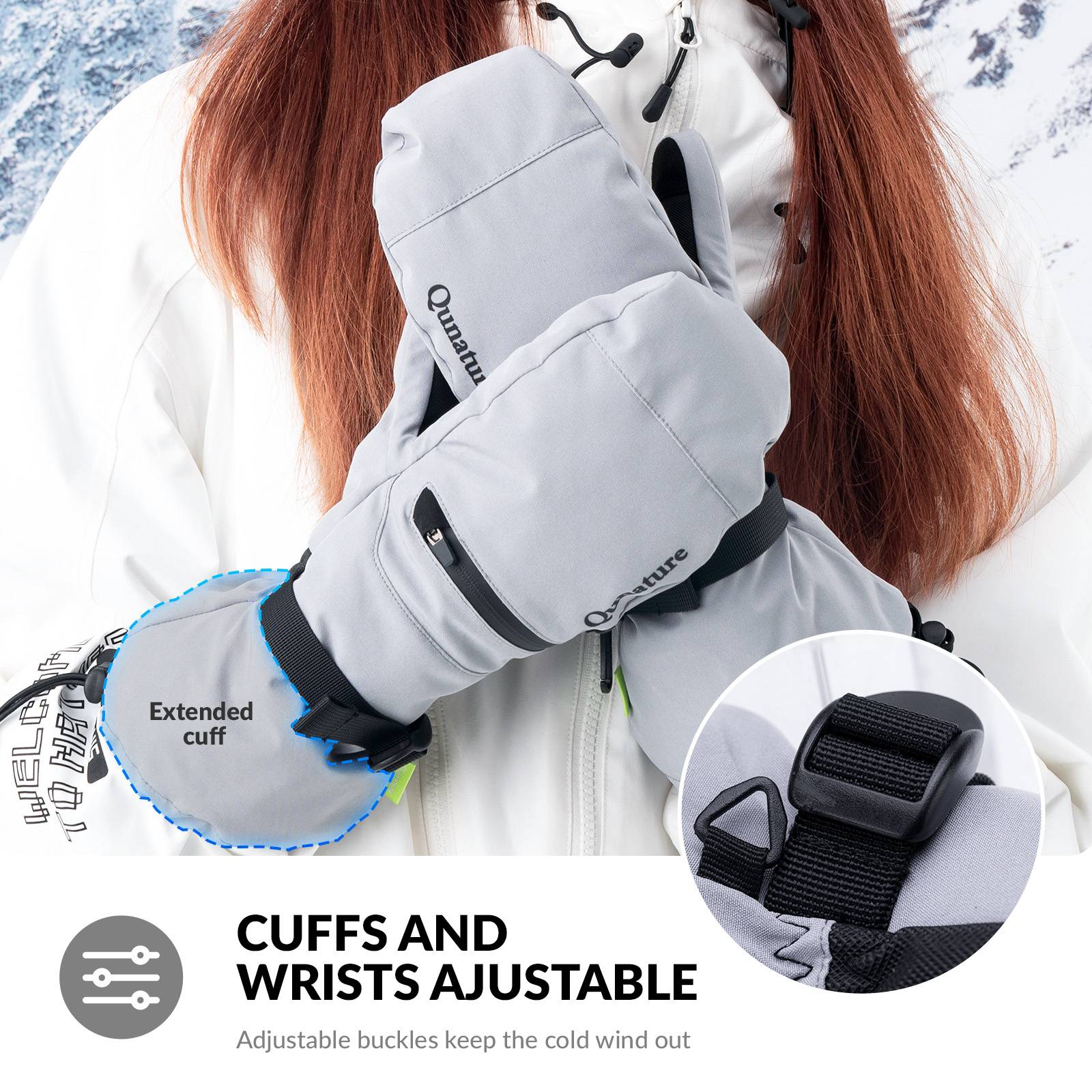 Qunature Wasserdichte Skihandschuhe XS-XL #Color_Grau