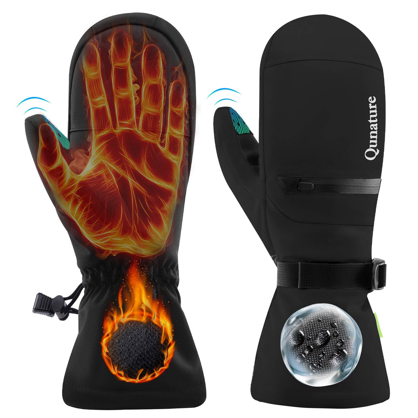 Qunature Wasserdichte Skihandschuhe XS-XL #Color_Schwarz