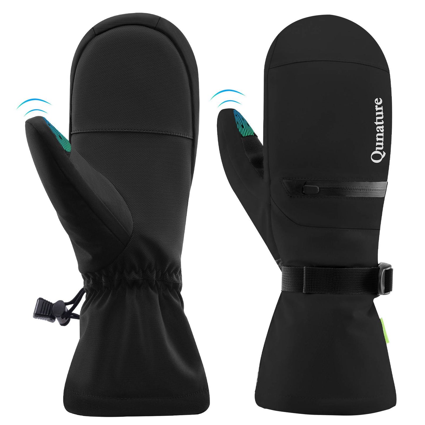 Qunature Wasserdichte Skihandschuhe XS-XL #Color_Schwarz