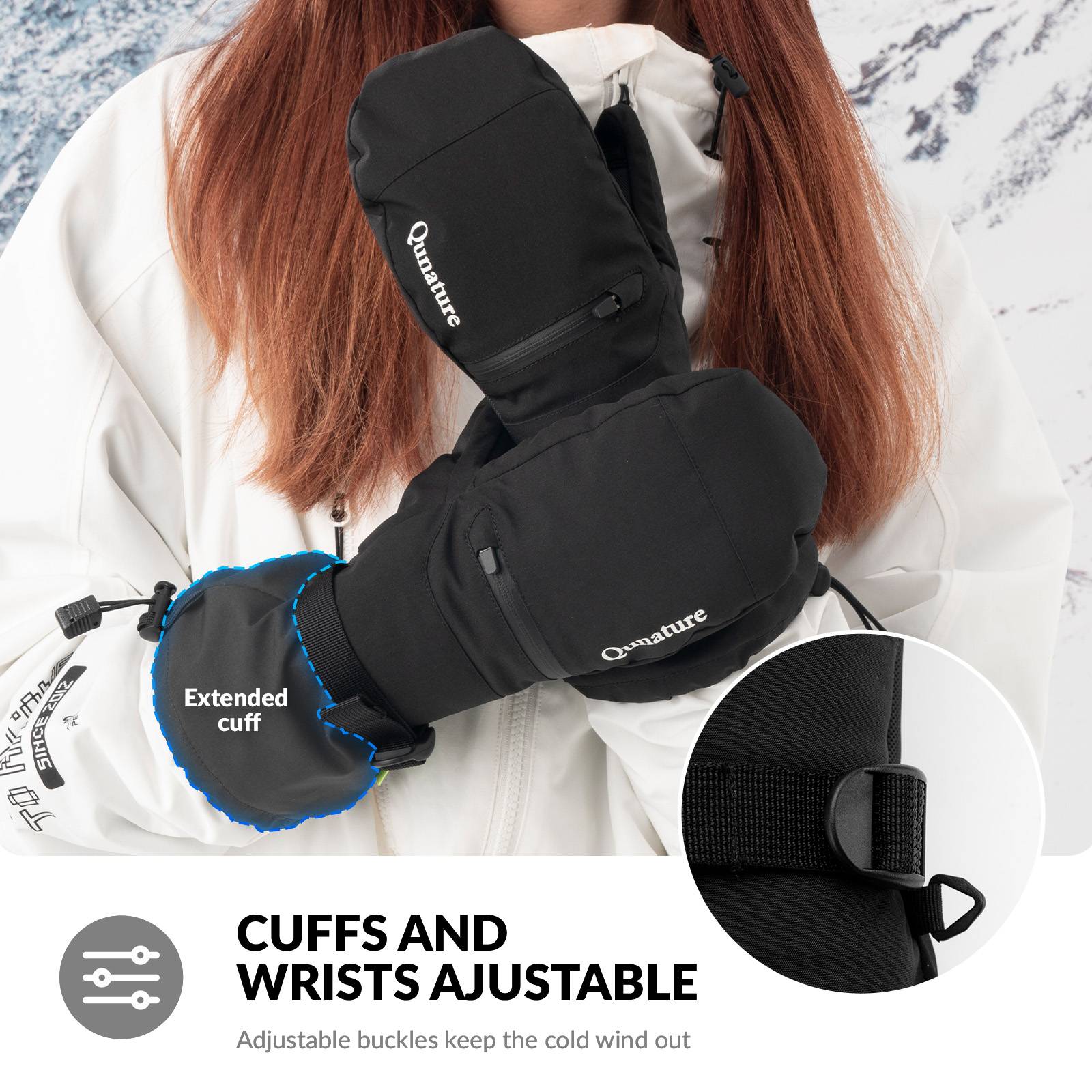 Qunature Wasserdichte Skihandschuhe XS-XL #Color_Schwarz