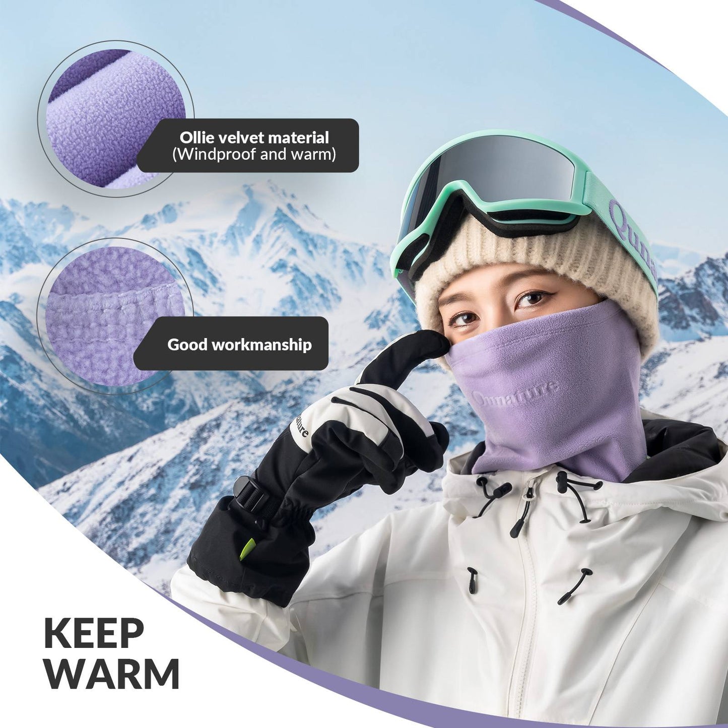 Qunature Winddichte Fleece Sturmhaube Balaclava Skimaske Warm #Color_Lila