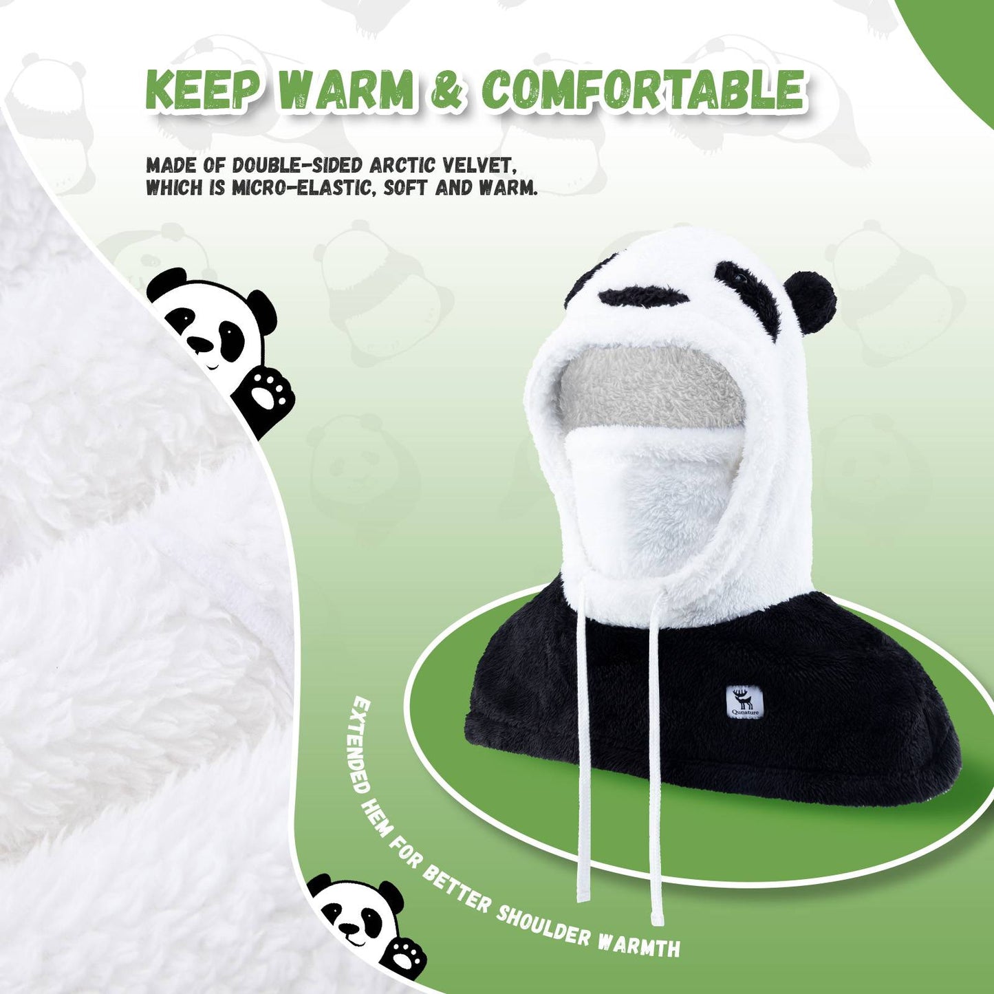 Qunature Winddichte Panda-M邦tze f邦r Kinder/Jugendliche