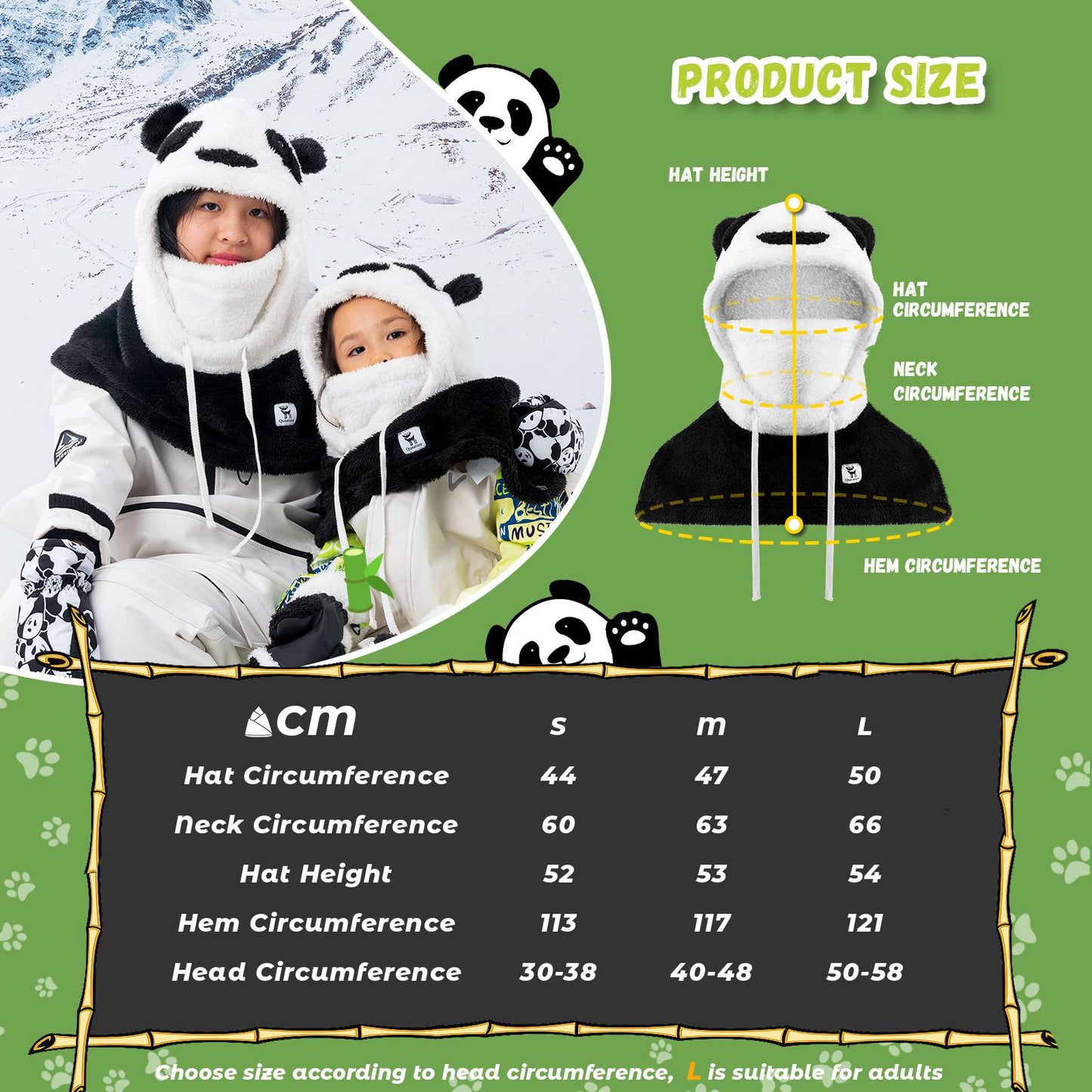 Qunature Winddichte Panda-M邦tze f邦r Kinder/Jugendliche