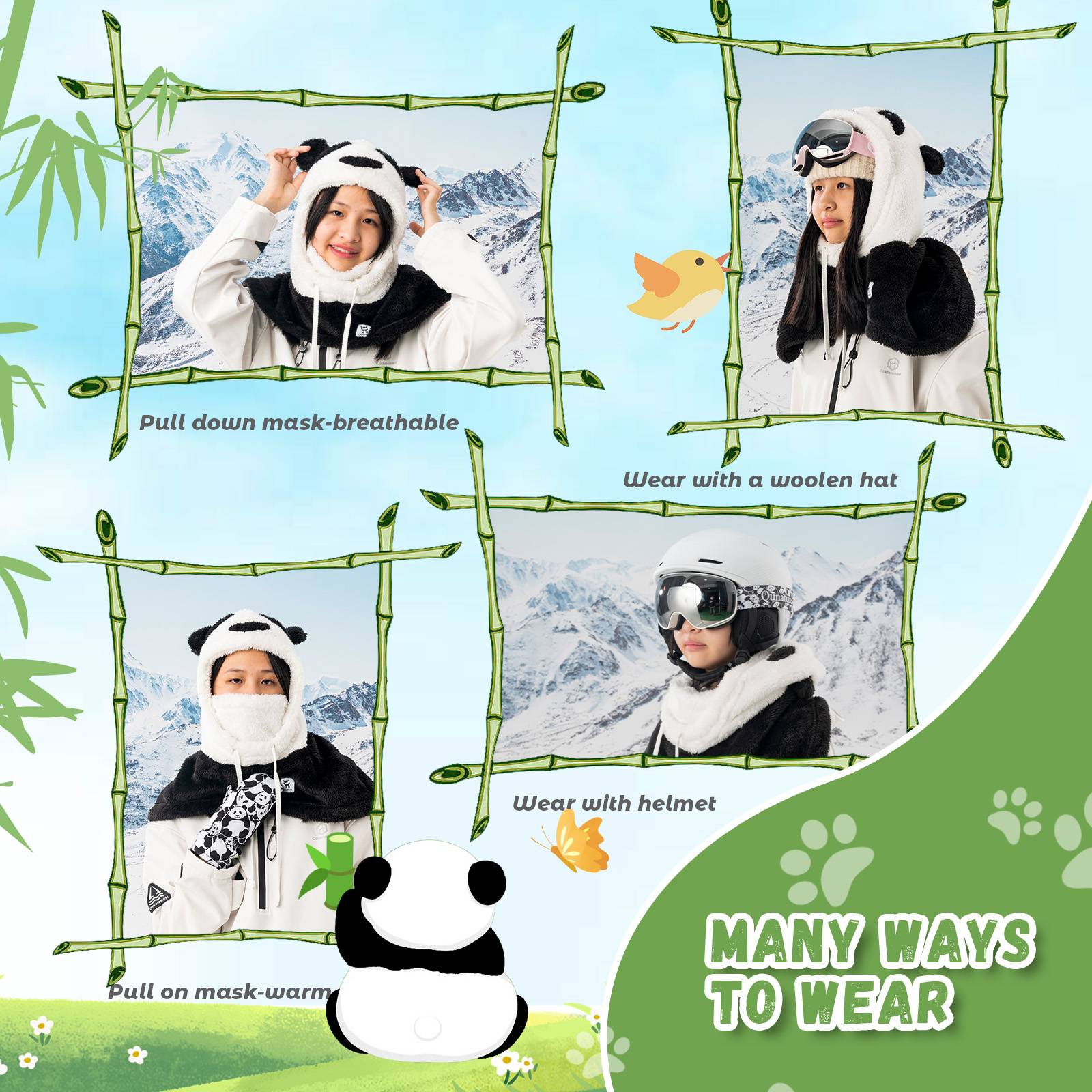 Qunature Winddichte Panda-M邦tze f邦r Kinder/Jugendliche