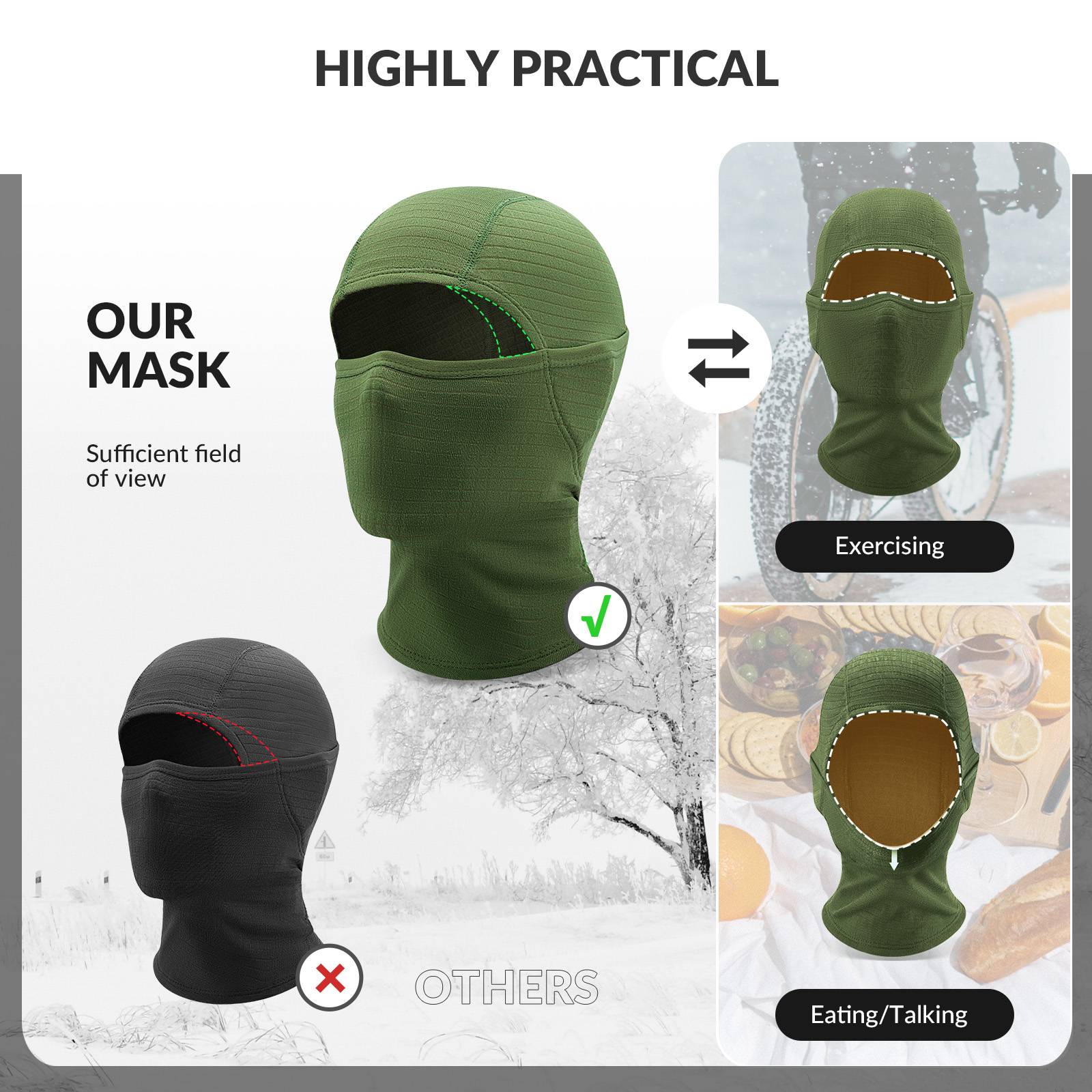 Qunature Winddichte Sturmhaube Herbst Winter Balaclava #Color_Milit?rgr邦n
