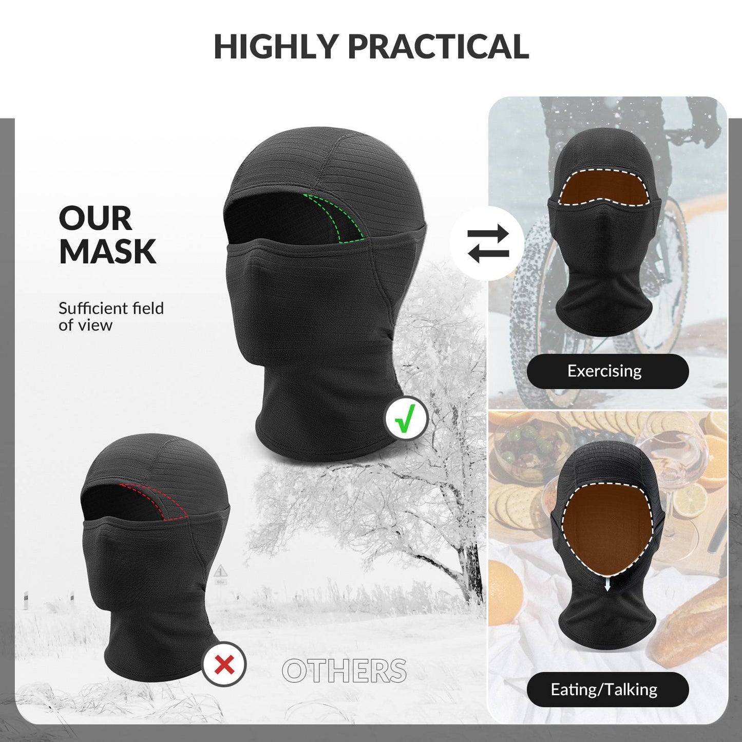 Qunature Winddichte Sturmhaube Herbst Winter Balaclava #Color_Schwarz