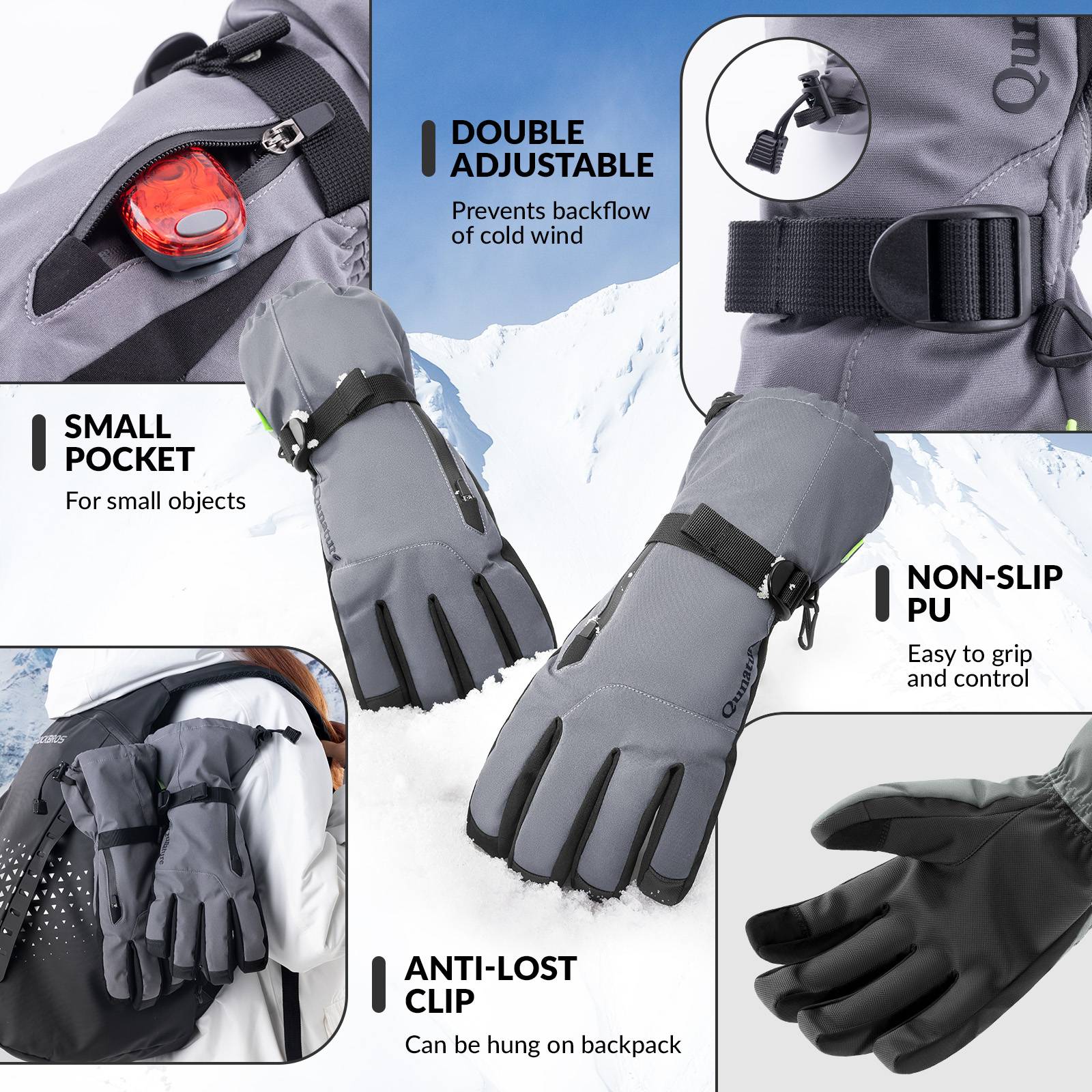 Qunature Winddichte Winterhandschuhe Ski/Fahrrad #Color_Grau