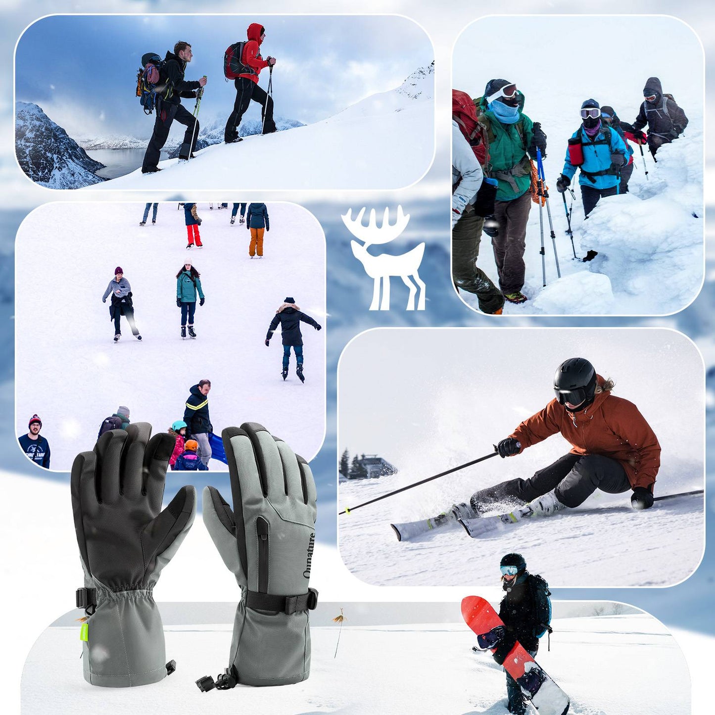 Qunature Winddichte Winterhandschuhe Ski/Fahrrad #Color_Grau