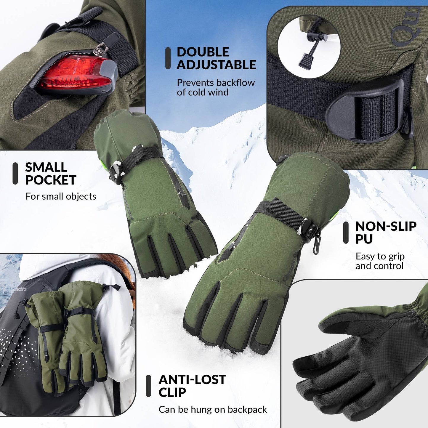 Qunature Winddichte Winterhandschuhe Ski/Fahrrad #Color_Gr邦n