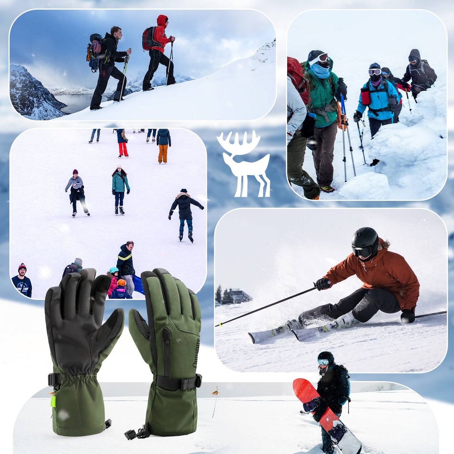Qunature Winddichte Winterhandschuhe Ski/Fahrrad #Color_Gr邦n