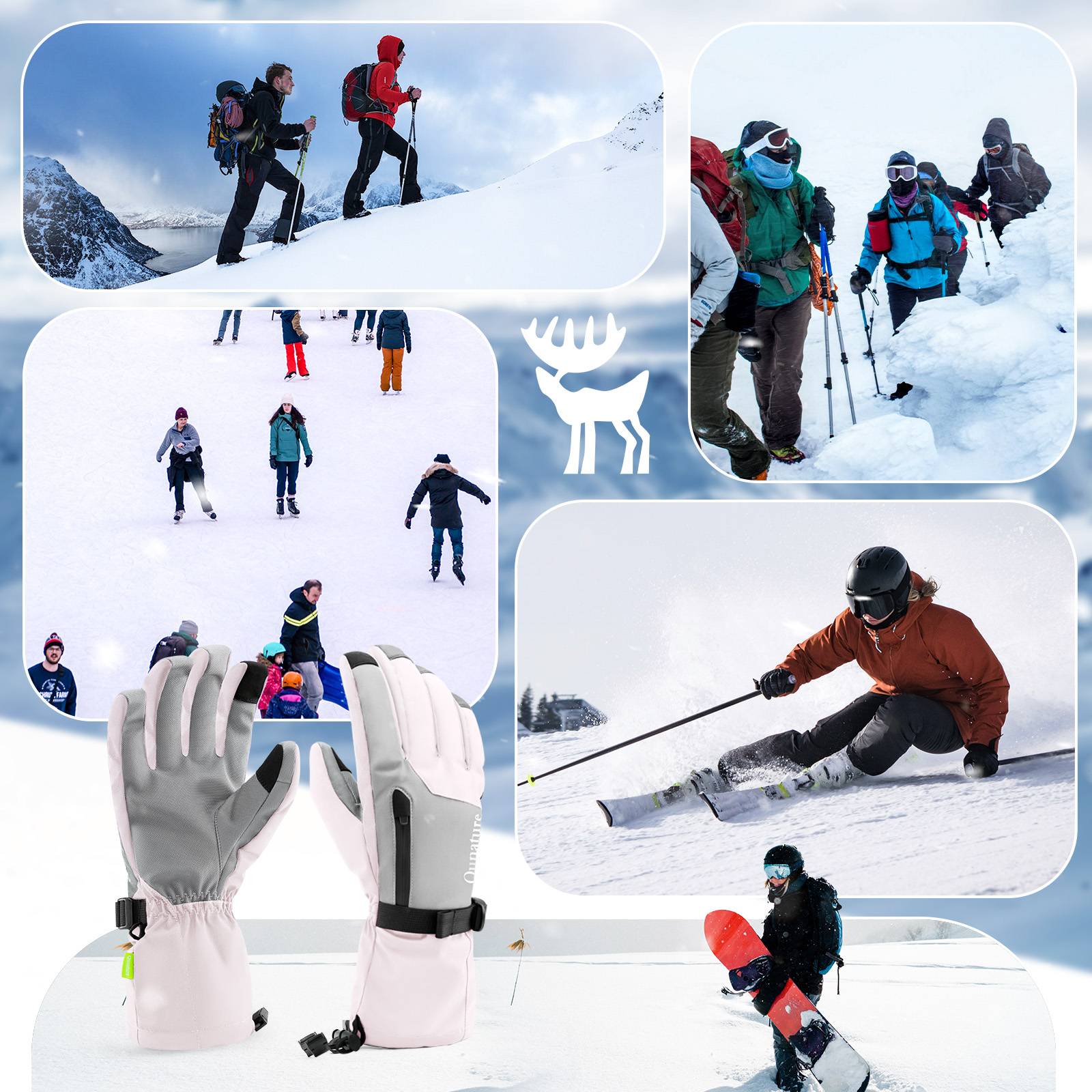 Qunature Winddichte Winterhandschuhe Ski/Fahrrad #Color_Rosa