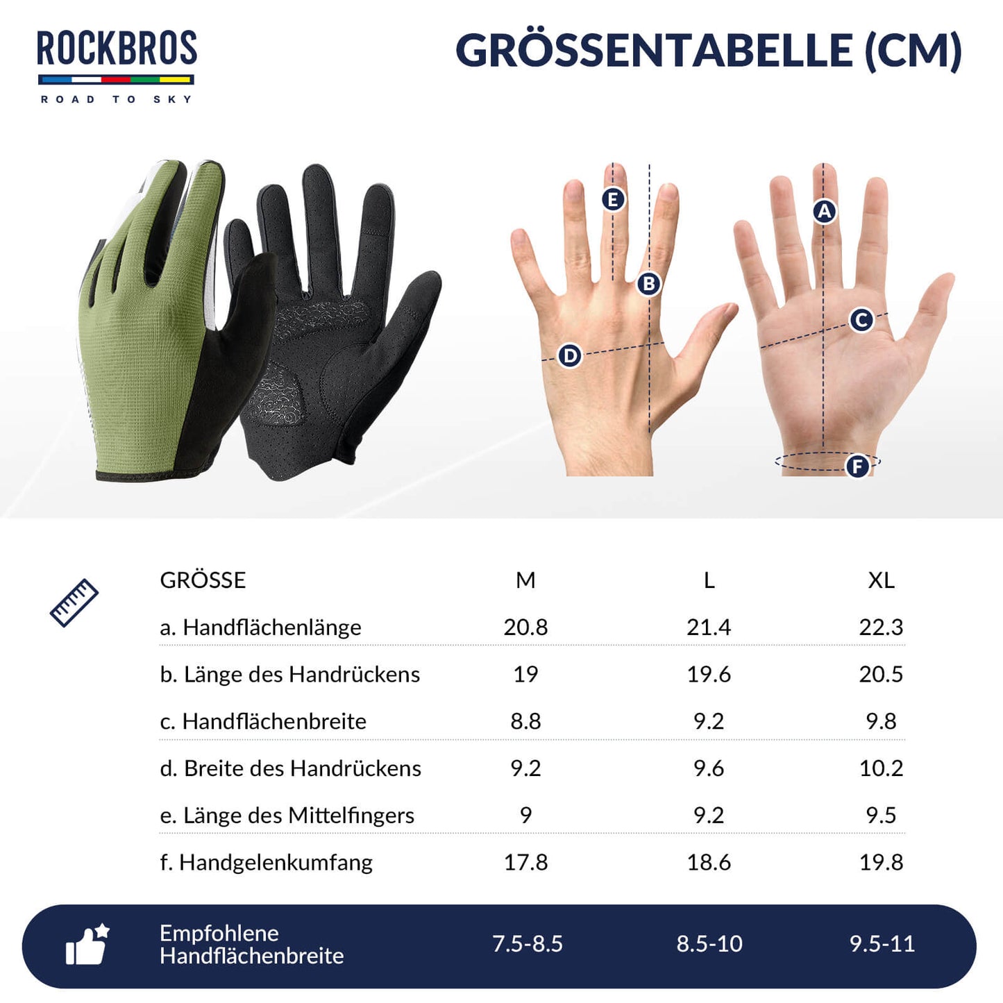 ROAD TO SKY Fahrrad Handschuhe Atmungsaktiv mit Touchscreen Sommer/Frühling-Grün
